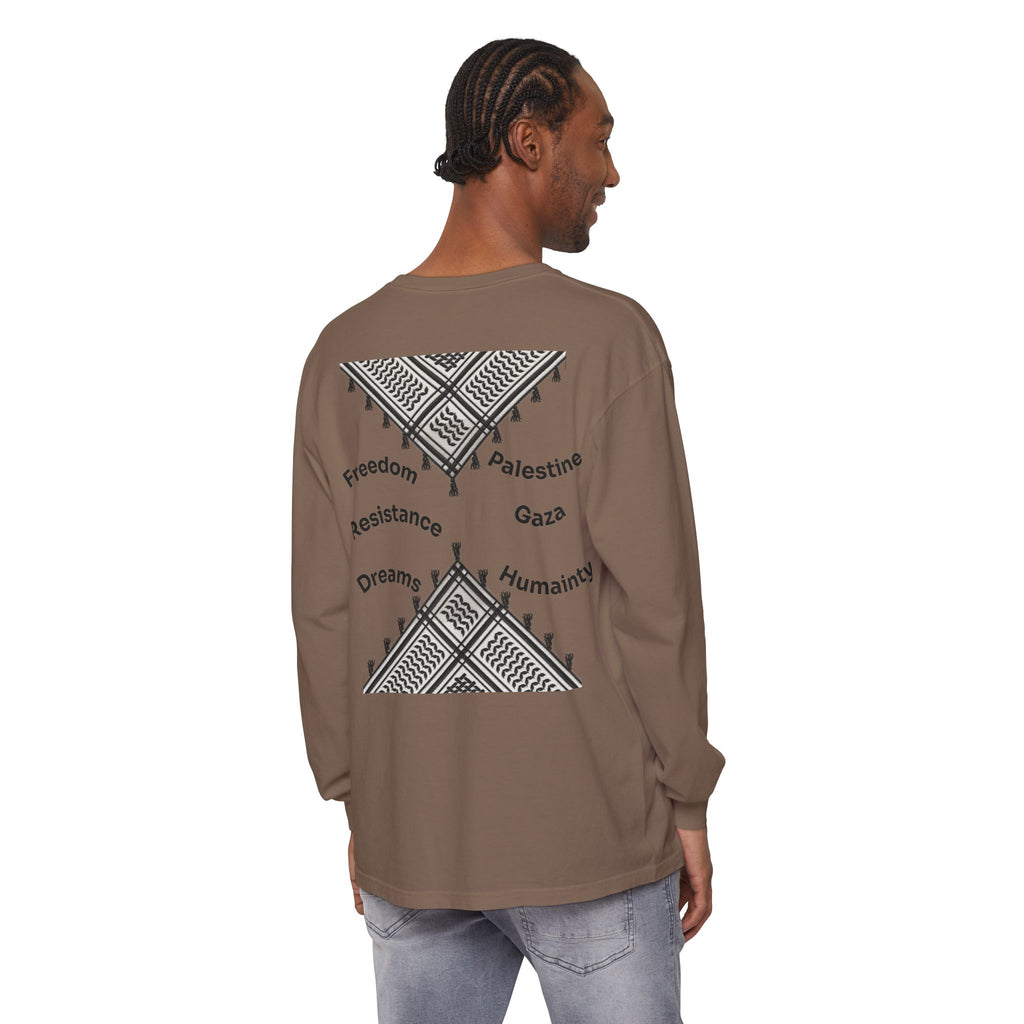 Pali-G || Palästina Kufiya Langarm-T-Shirt – Freiheit, Widerstand & Gaza Grafik