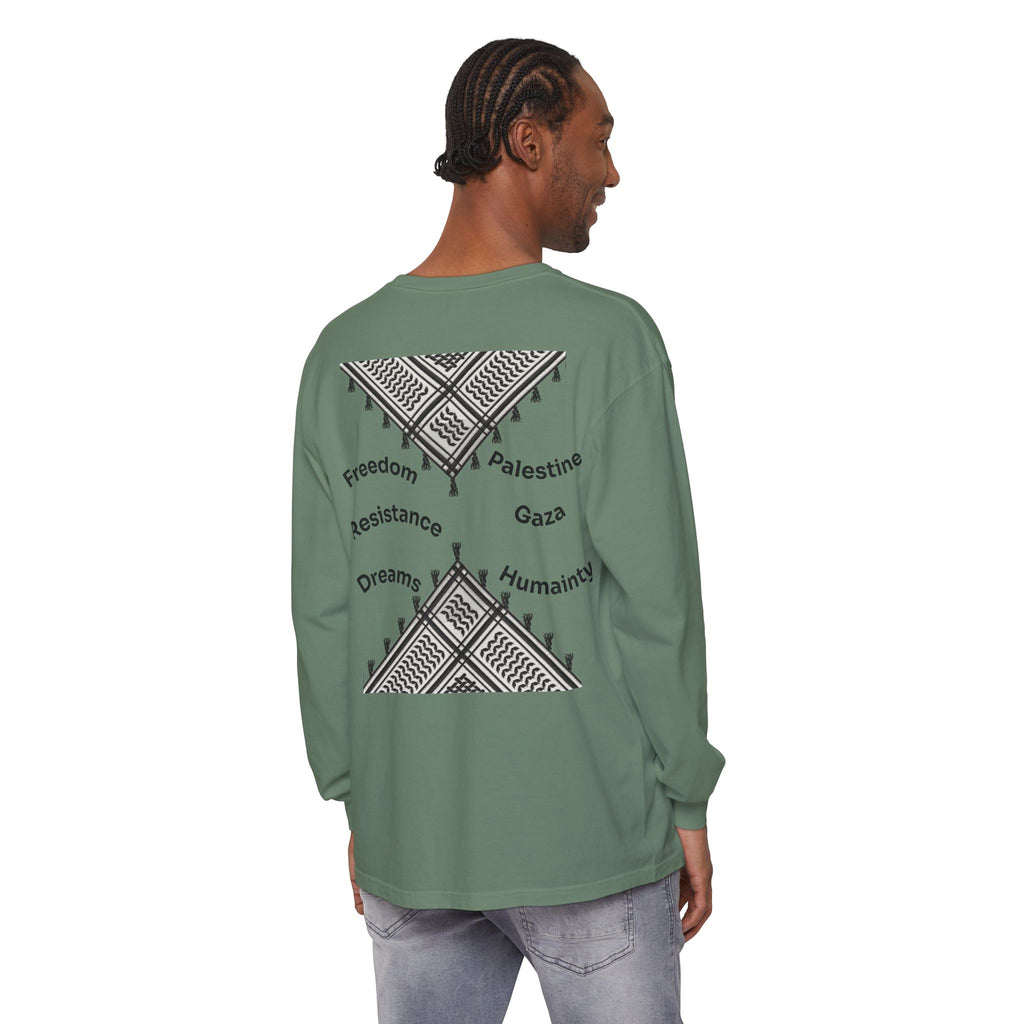 Pali-G || Palästina Kufiya Langarm-T-Shirt – Freiheit, Widerstand & Gaza Grafik