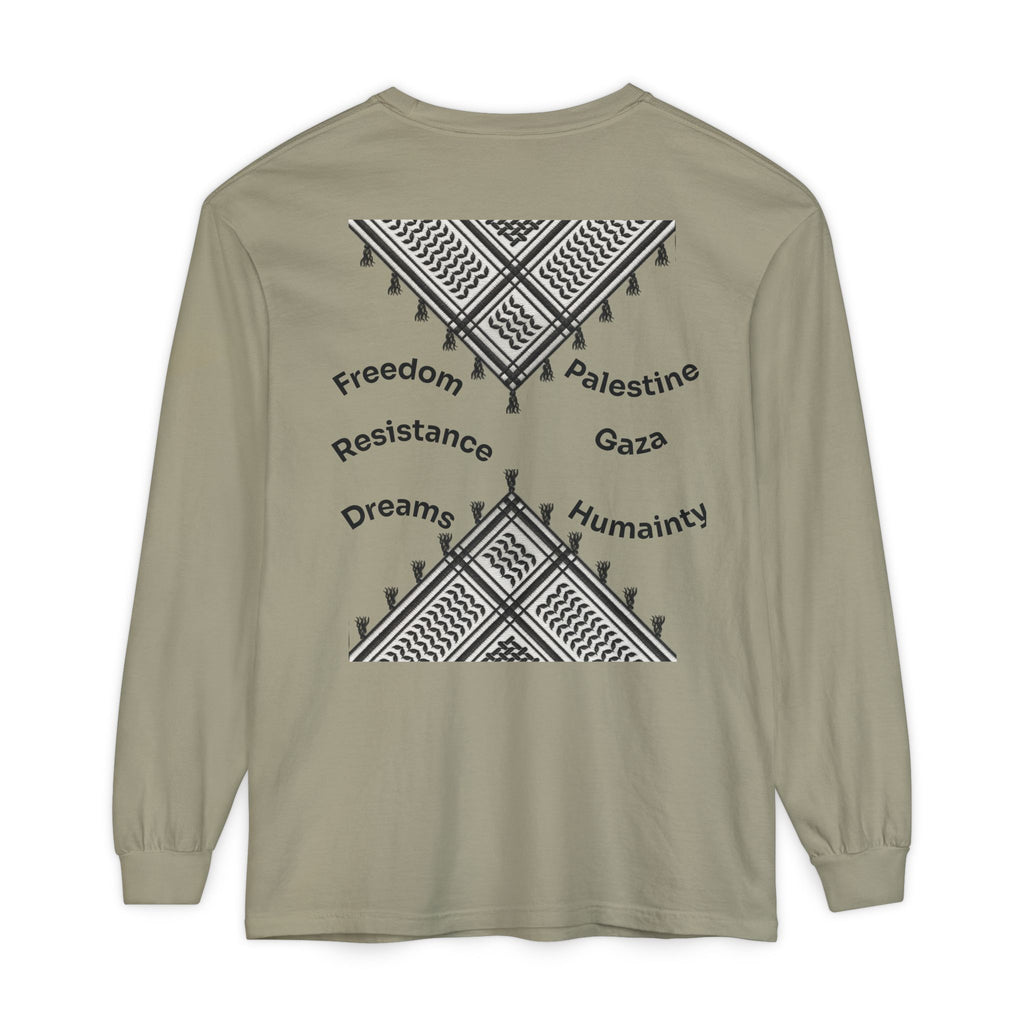 Pali-G || Palästina Kufiya Langarm-T-Shirt – Freiheit, Widerstand & Gaza Grafik