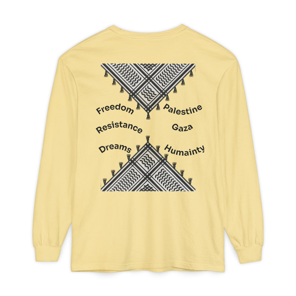Pali-G || Palästina Kufiya Langarm-T-Shirt – Freiheit, Widerstand & Gaza Grafik