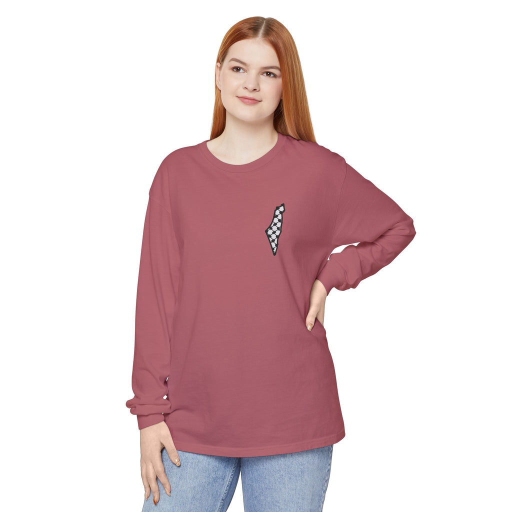 Pali-G || Palästina Kufiya Langarm-T-Shirt – Freiheit, Widerstand & Gaza Grafik