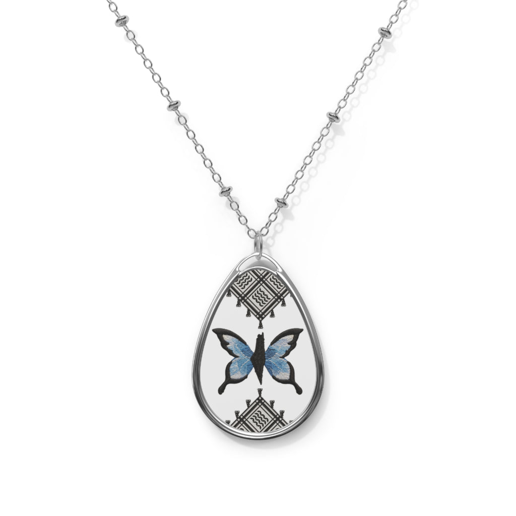 Pali-G || Silberne ovale Schmetterlingskette — Blauer Schmetterling Tropfen-Anhänger Schmuck Geschenk