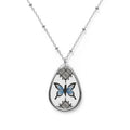 Pali-G || Silberne ovale Schmetterlingskette — Blauer Schmetterling Tropfen-Anhänger Schmuck Geschenk