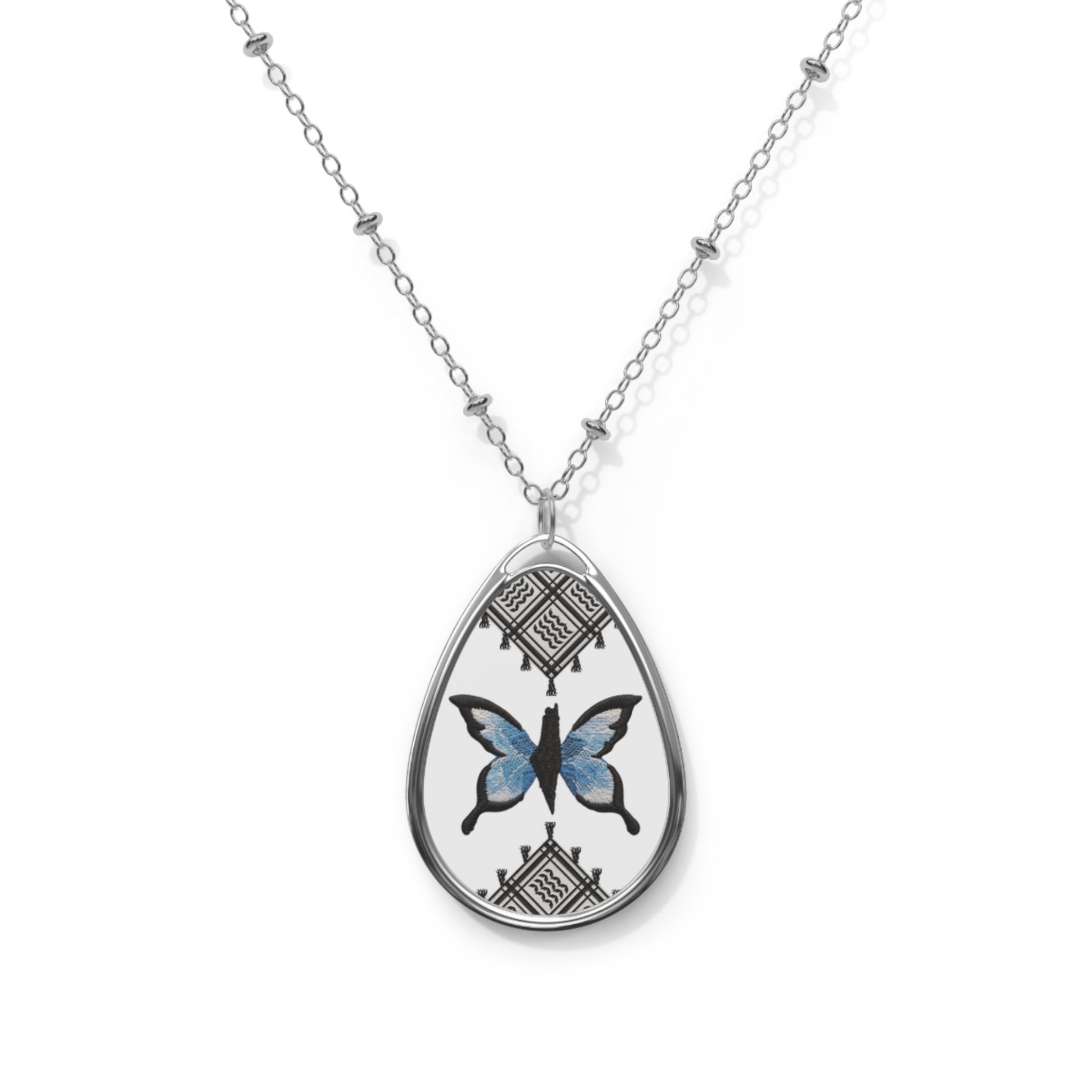 Pali-G || Silberne ovale Schmetterlingskette — Blauer Schmetterling Tropfen-Anhänger Schmuck Geschenk