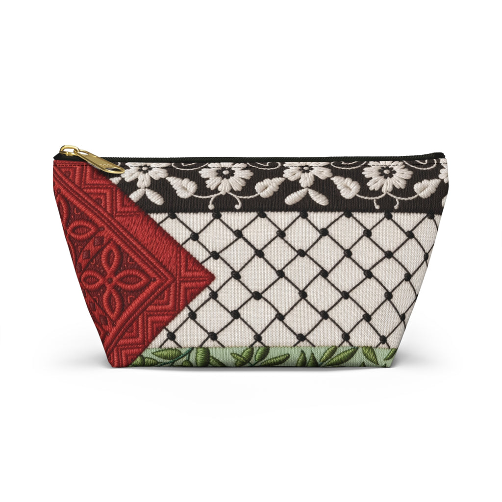 Pali-G | Palestinian Embroidery Pouch – Keffiyeh & Floral Tatreez Art Print | Makeup & Accessory Bag | Cultural Heritage Zipper Pouch