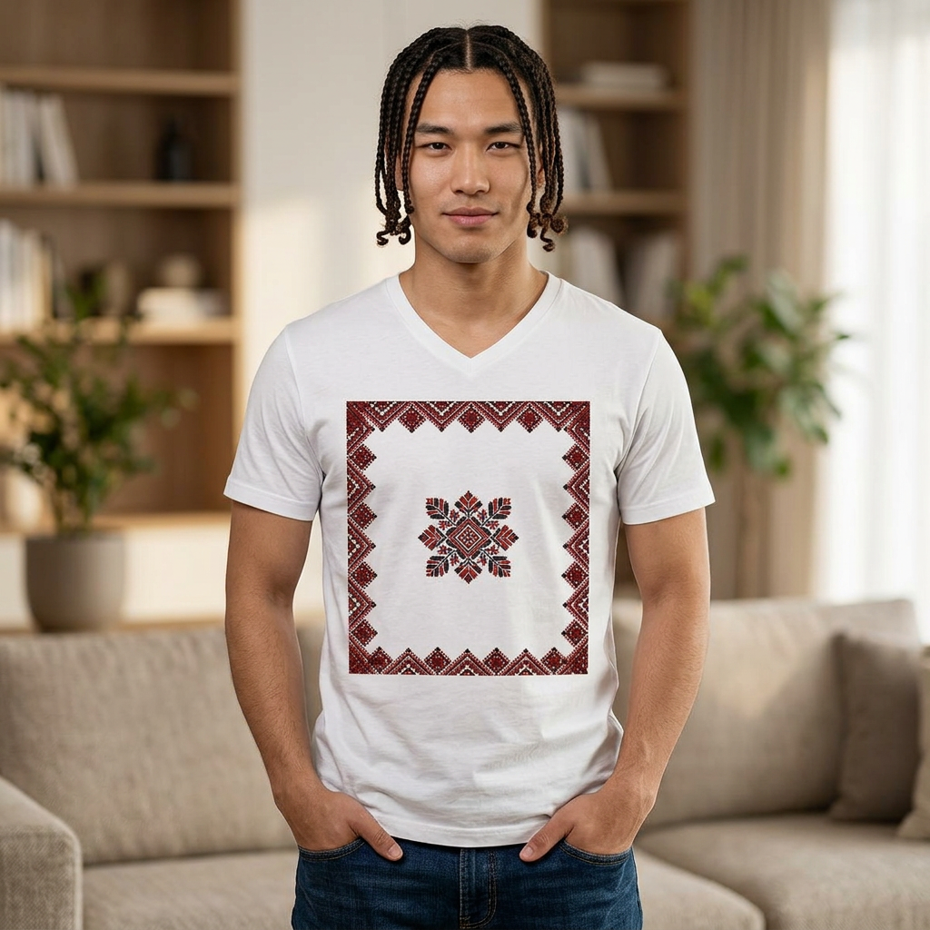 Pali-G | Palestinian Tatreez V-Neck Tee – Traditional Embroidery Art Print | Women's Cultural Heritage T-Shirt | Tatreez Fashion