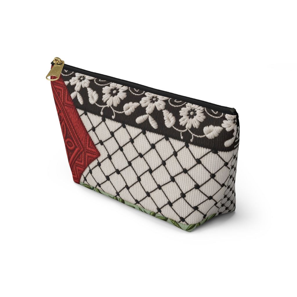 Pali-G | Palestinian Embroidery Pouch – Keffiyeh & Floral Tatreez Art Print | Makeup & Accessory Bag | Cultural Heritage Zipper Pouch