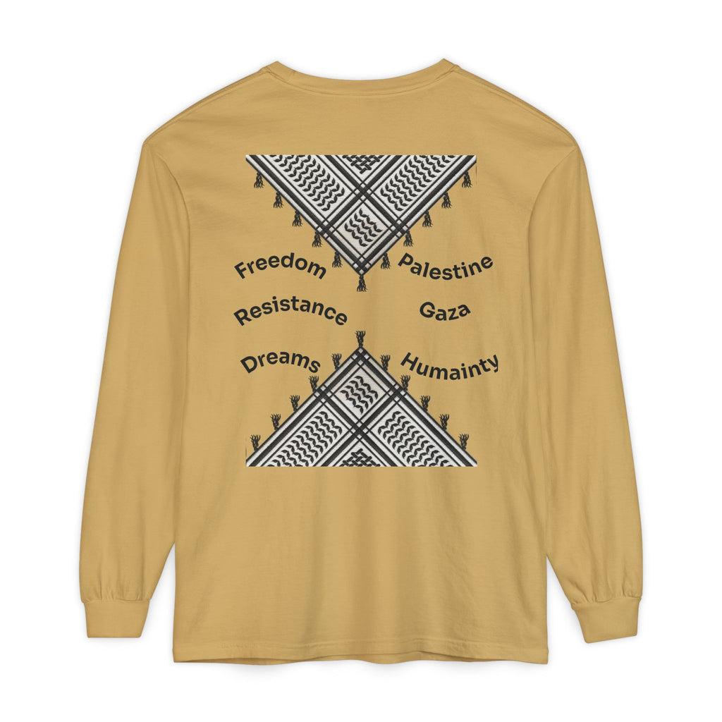 Pali-G || Palästina Kufiya Langarm-T-Shirt – Freiheit, Widerstand & Gaza Grafik