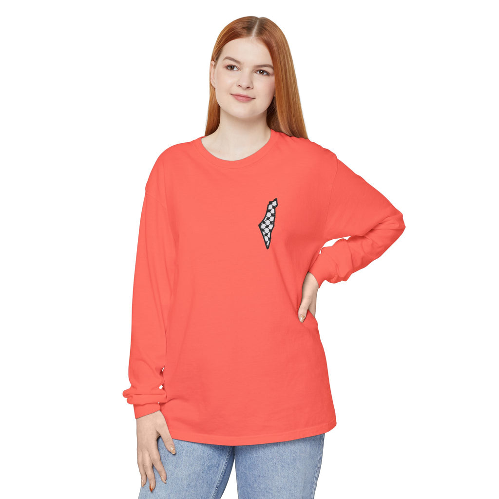 Pali-G || Palästina Kufiya Langarm-T-Shirt – Freiheit, Widerstand & Gaza Grafik
