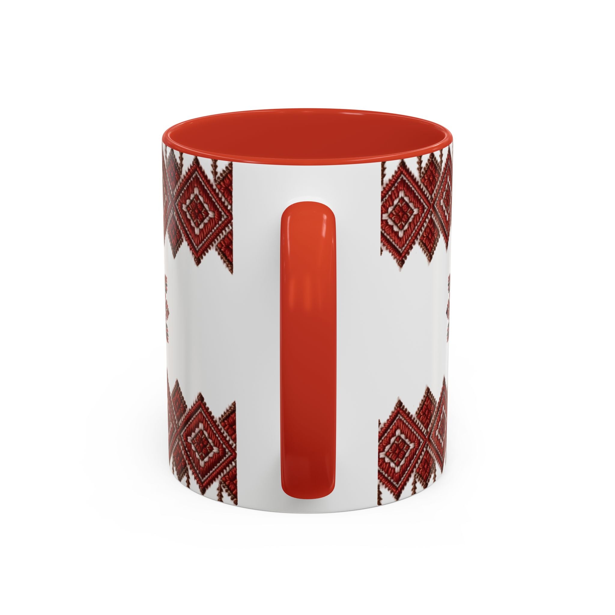 Embroidered Folk Pattern Accent Coffee Mug — Red Ukrainian-Inspired Design (11/15oz)
