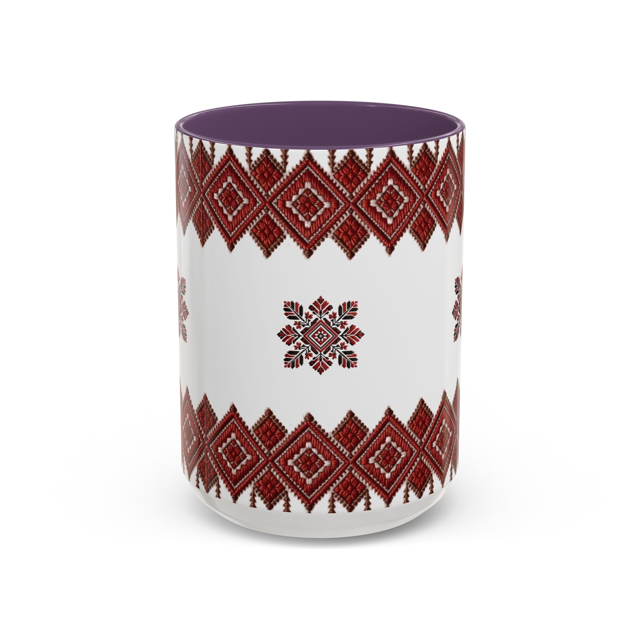 Embroidered Folk Pattern Accent Coffee Mug — Red Ukrainian-Inspired Design (11/15oz)
