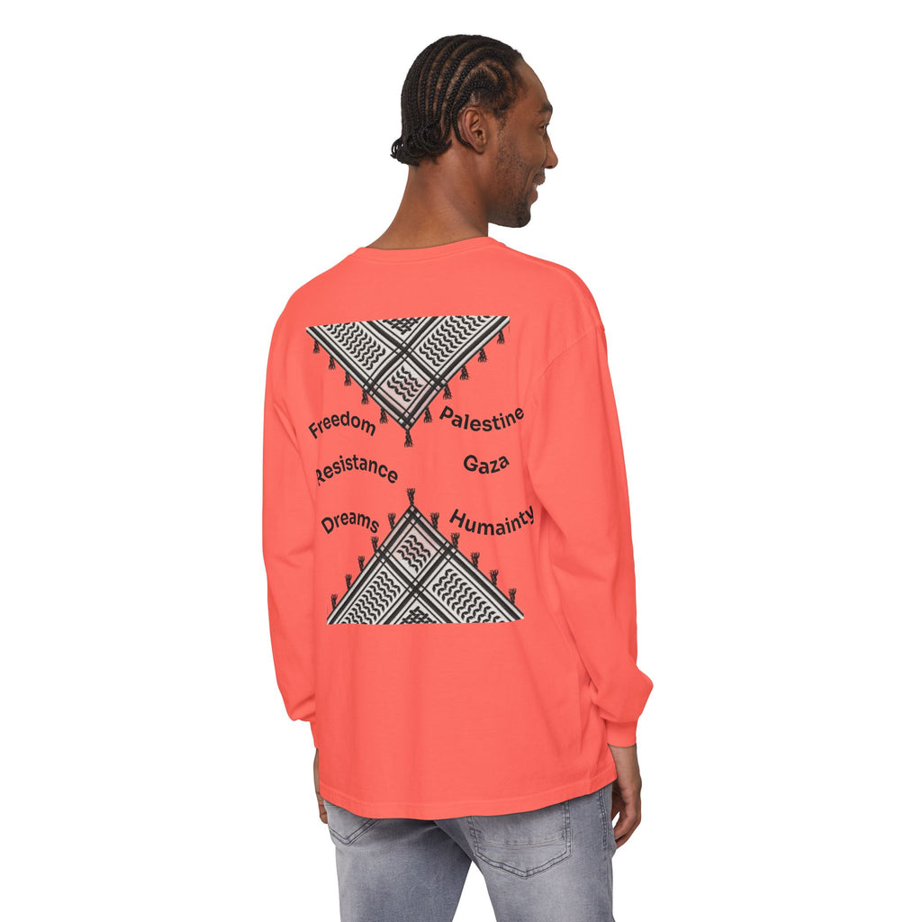 Pali-G || Palästina Kufiya Langarm-T-Shirt – Freiheit, Widerstand & Gaza Grafik