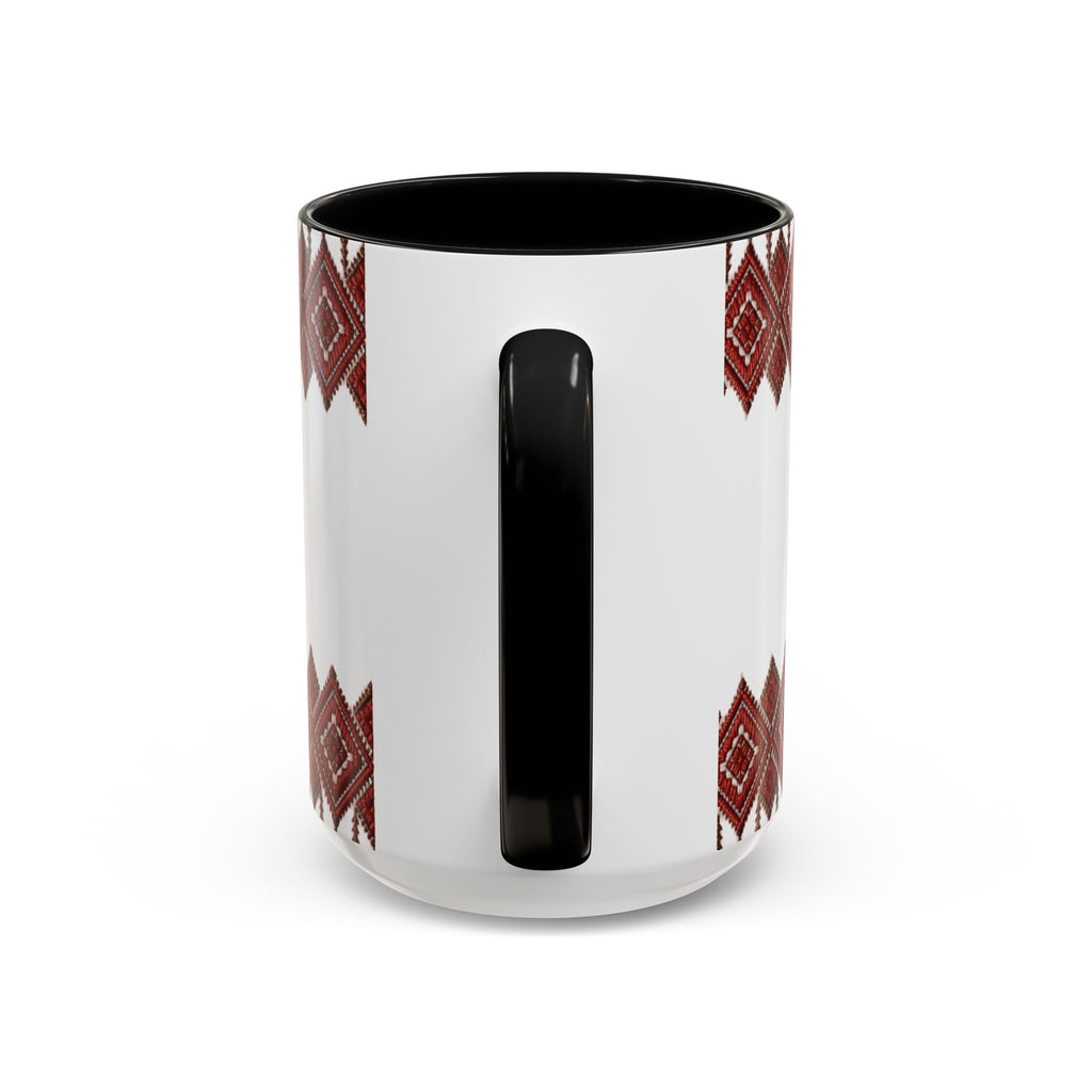 Embroidered Folk Pattern Accent Coffee Mug — Red Ukrainian-Inspired Design (11/15oz)