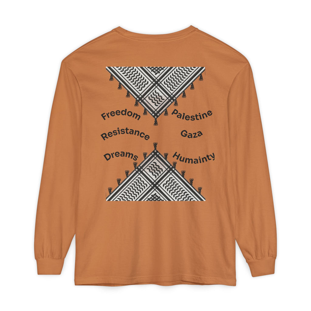 Pali-G || Palästina Kufiya Langarm-T-Shirt – Freiheit, Widerstand & Gaza Grafik