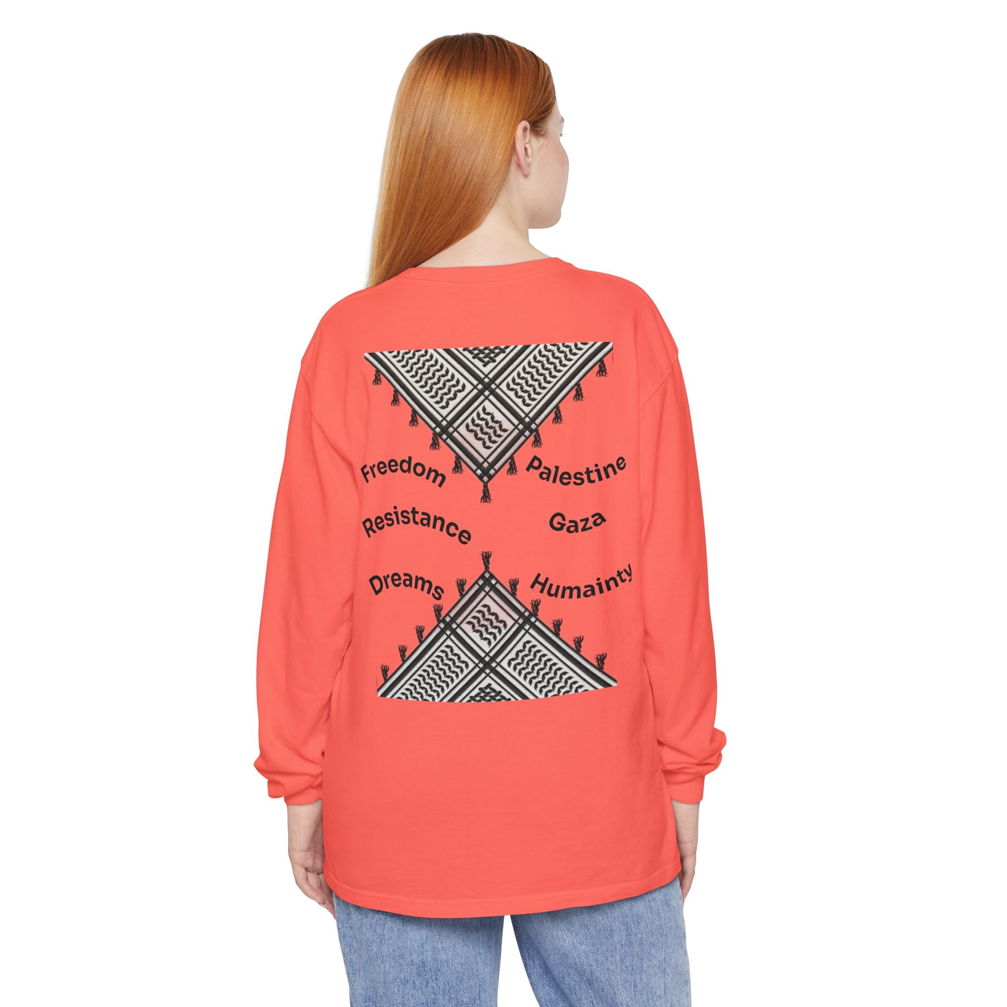 Pali-G || Palästina Kufiya Langarm-T-Shirt – Freiheit, Widerstand & Gaza Grafik