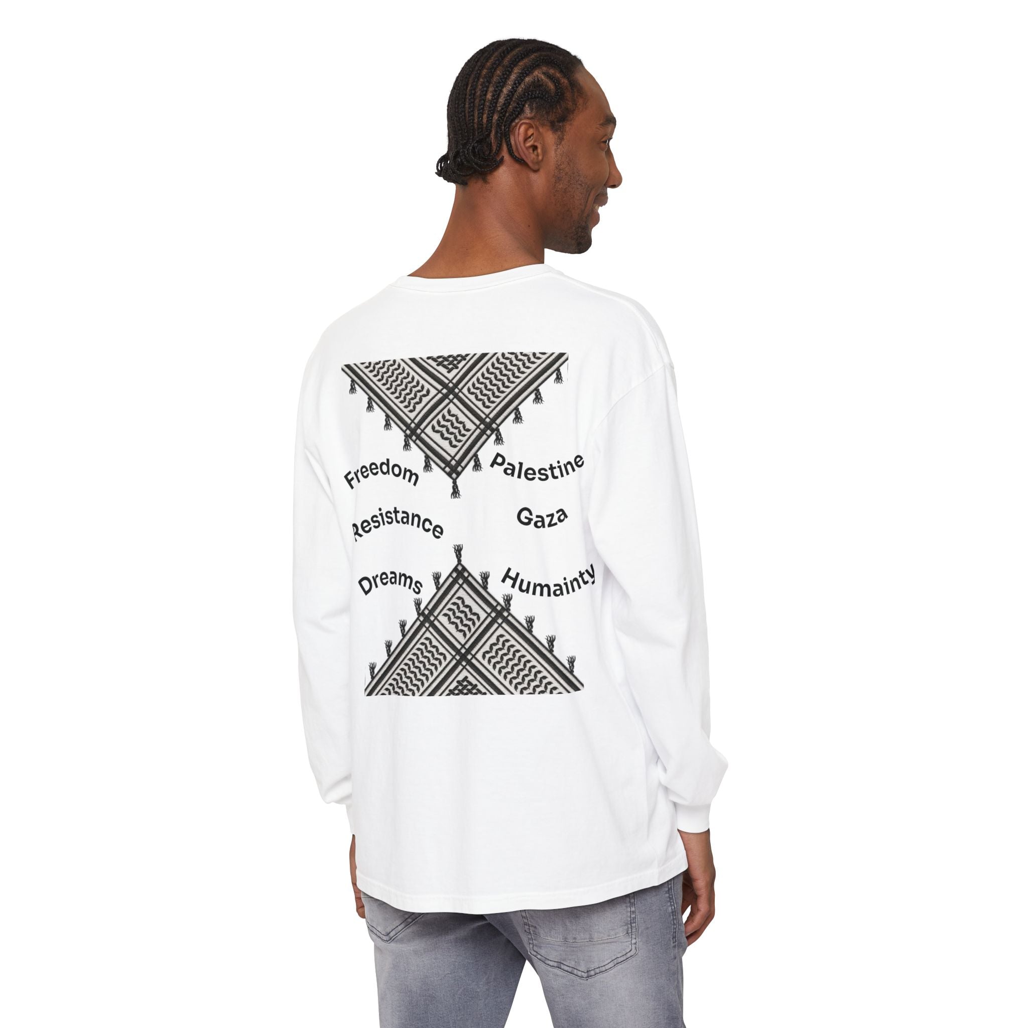 Pali-G || Palästina Kufiya Langarm-T-Shirt – Freiheit, Widerstand & Gaza Grafik