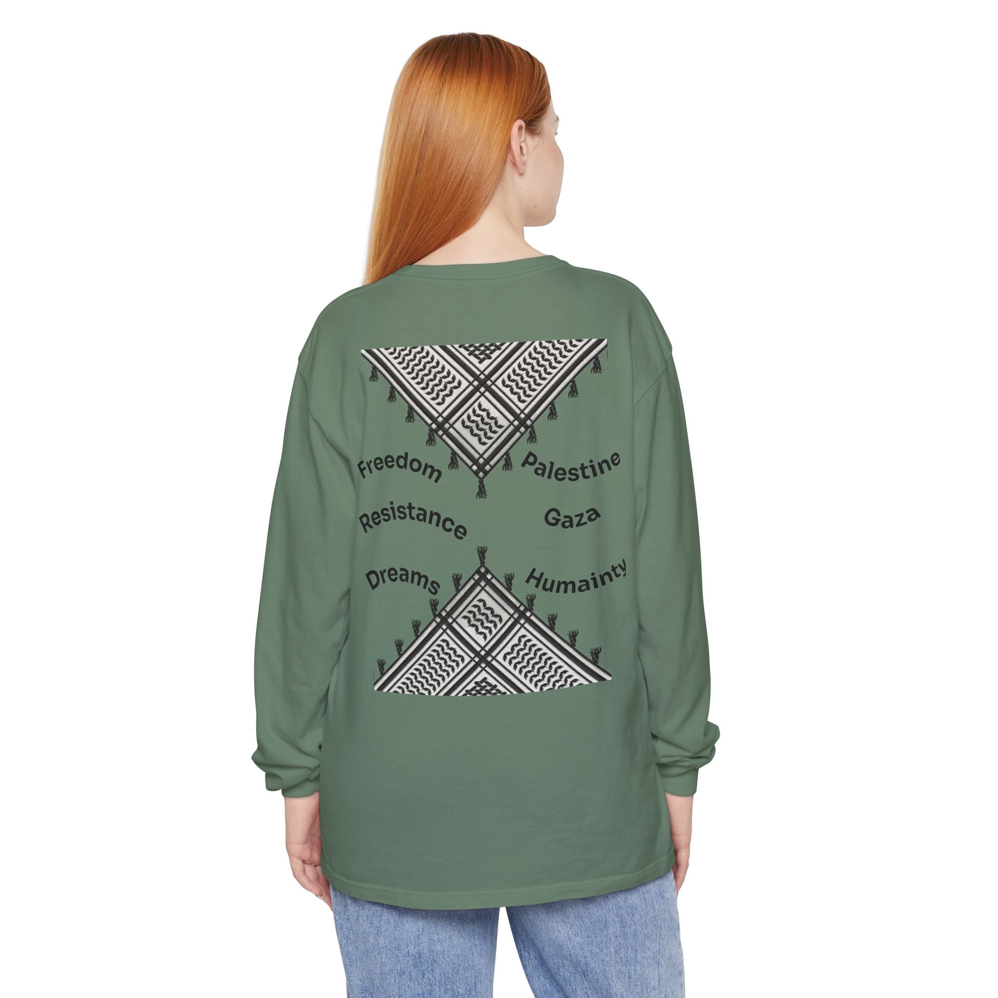 Pali-G || Palästina Kufiya Langarm-T-Shirt – Freiheit, Widerstand & Gaza Grafik