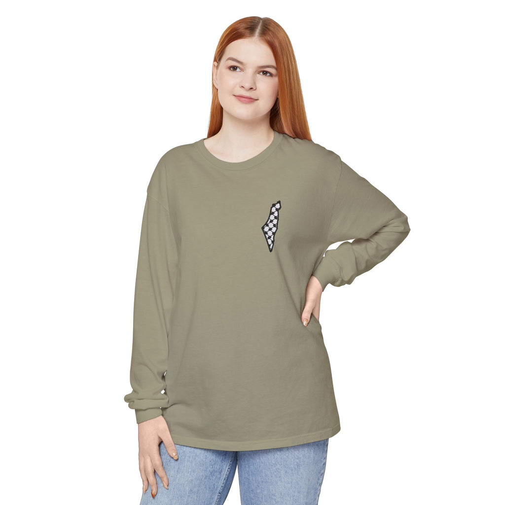 Pali-G || Palästina Kufiya Langarm-T-Shirt – Freiheit, Widerstand & Gaza Grafik