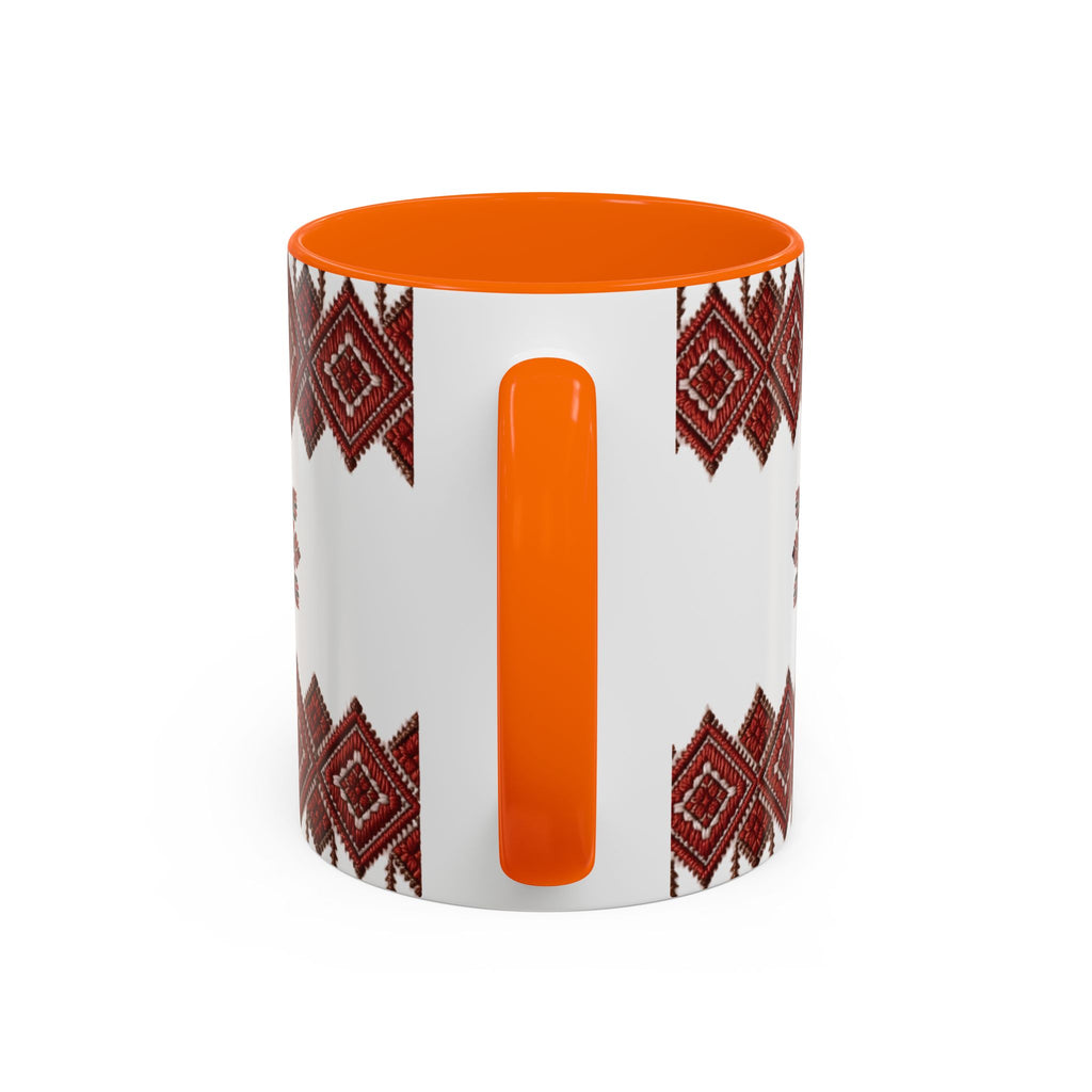 Embroidered Folk Pattern Accent Coffee Mug — Red Ukrainian-Inspired Design (11/15oz)