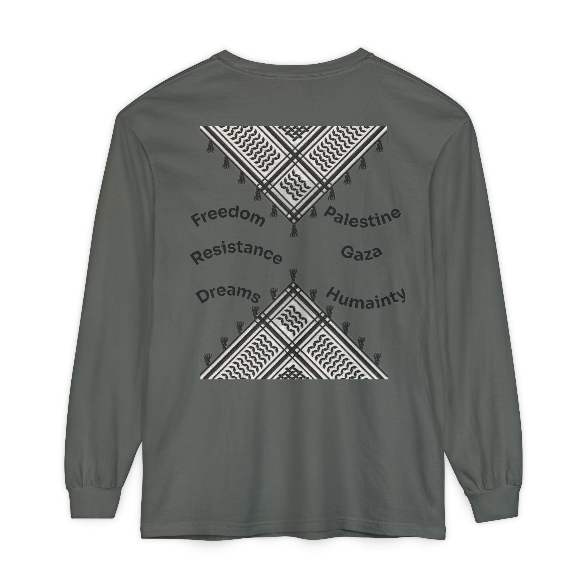 Pali-G || Palästina Kufiya Langarm-T-Shirt – Freiheit, Widerstand & Gaza Grafik
