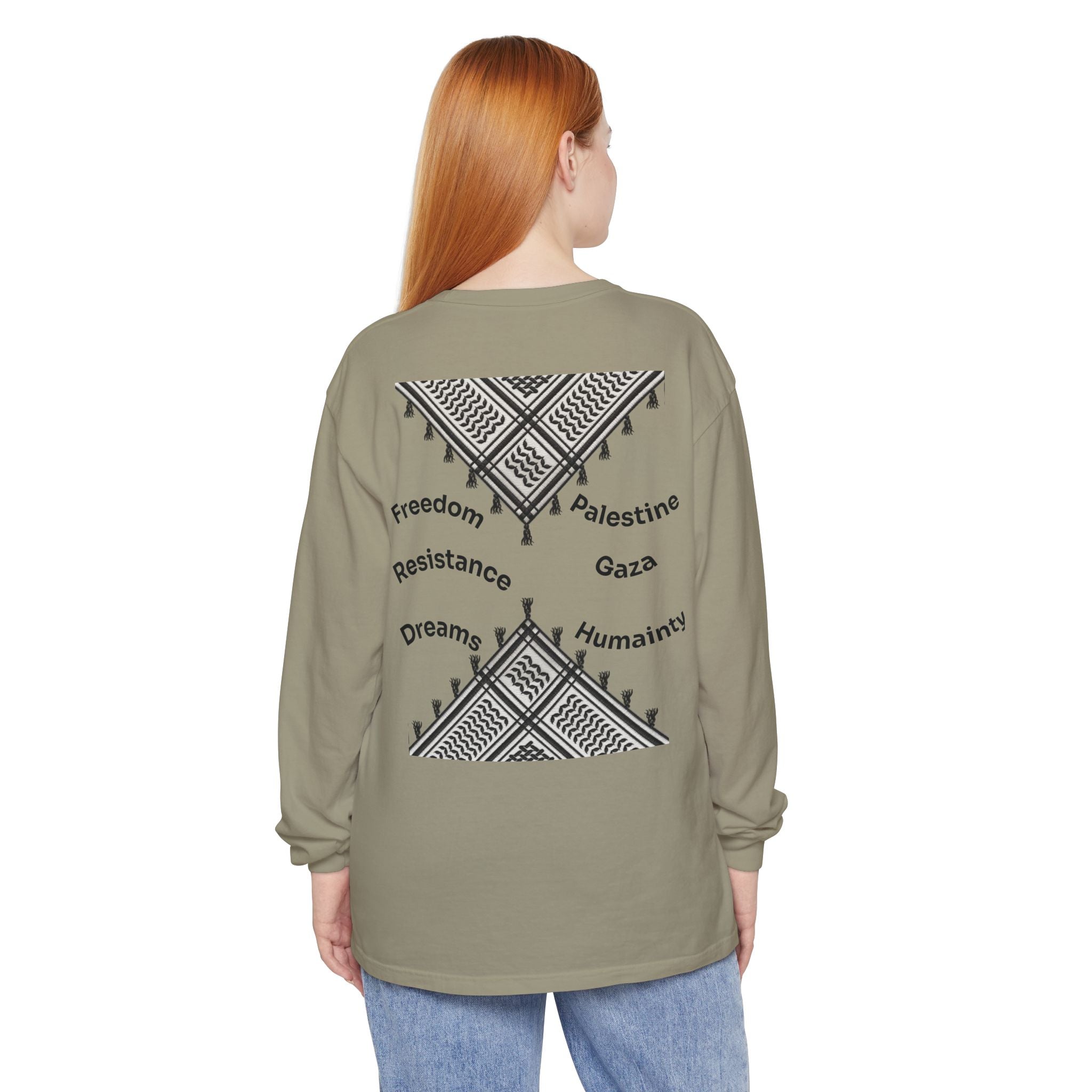 Pali-G || Palästina Kufiya Langarm-T-Shirt – Freiheit, Widerstand & Gaza Grafik