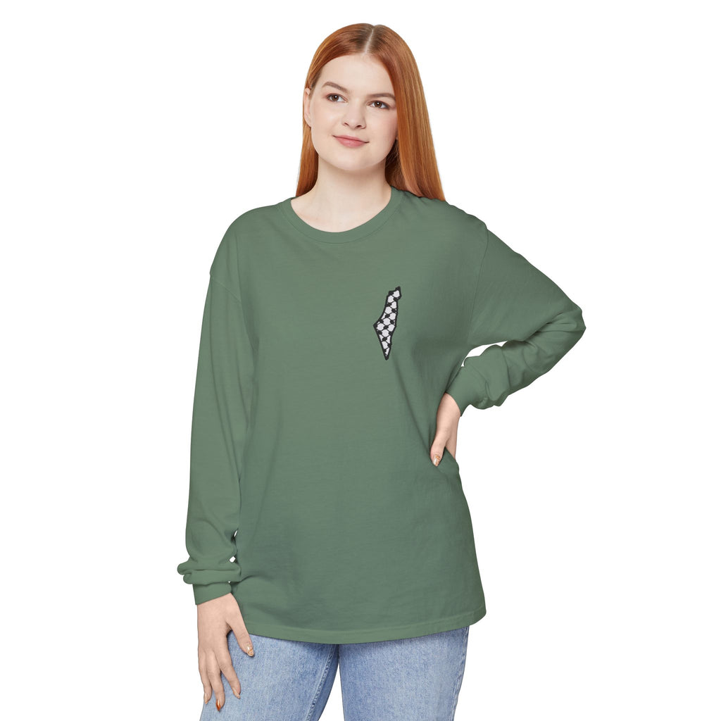 Pali-G || Palästina Kufiya Langarm-T-Shirt – Freiheit, Widerstand & Gaza Grafik