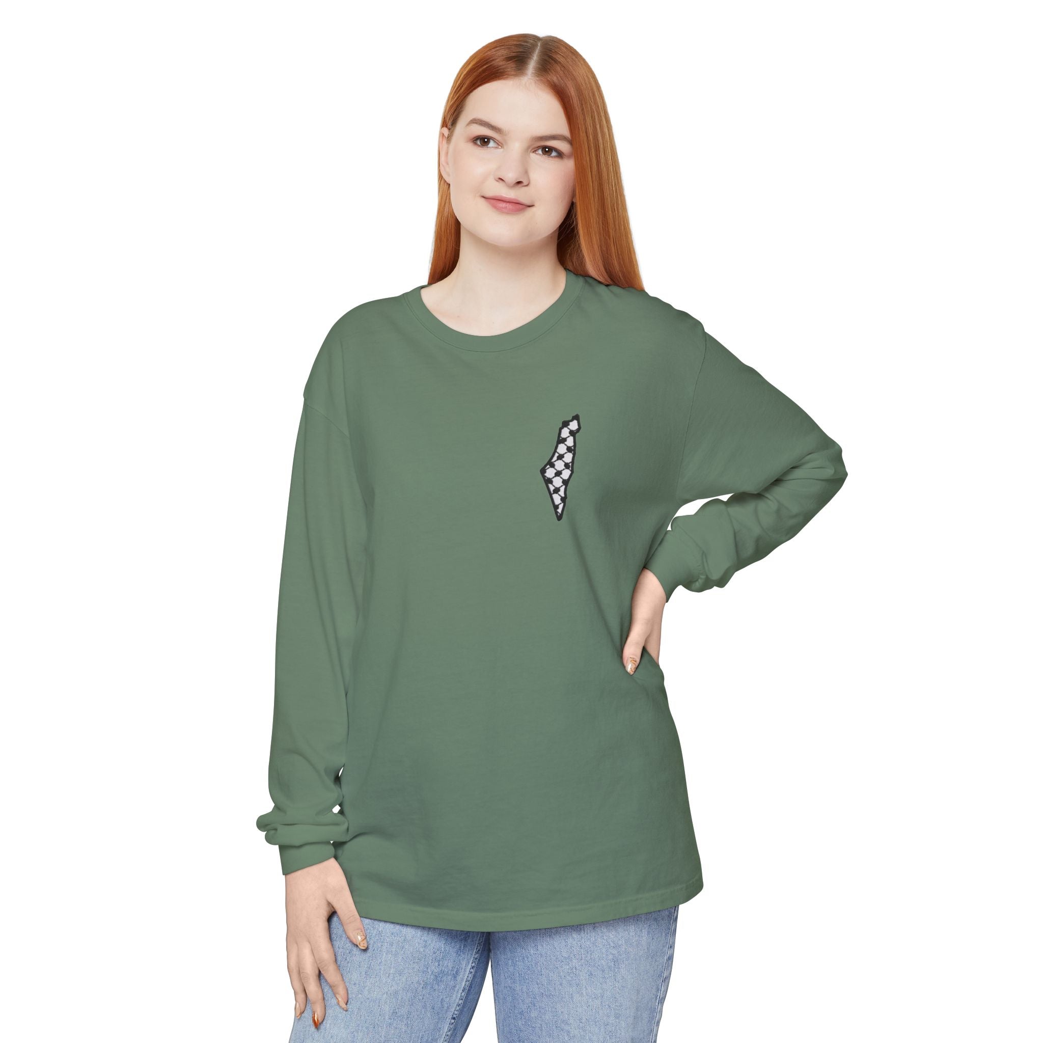 Pali-G || Palästina Kufiya Langarm-T-Shirt – Freiheit, Widerstand & Gaza Grafik