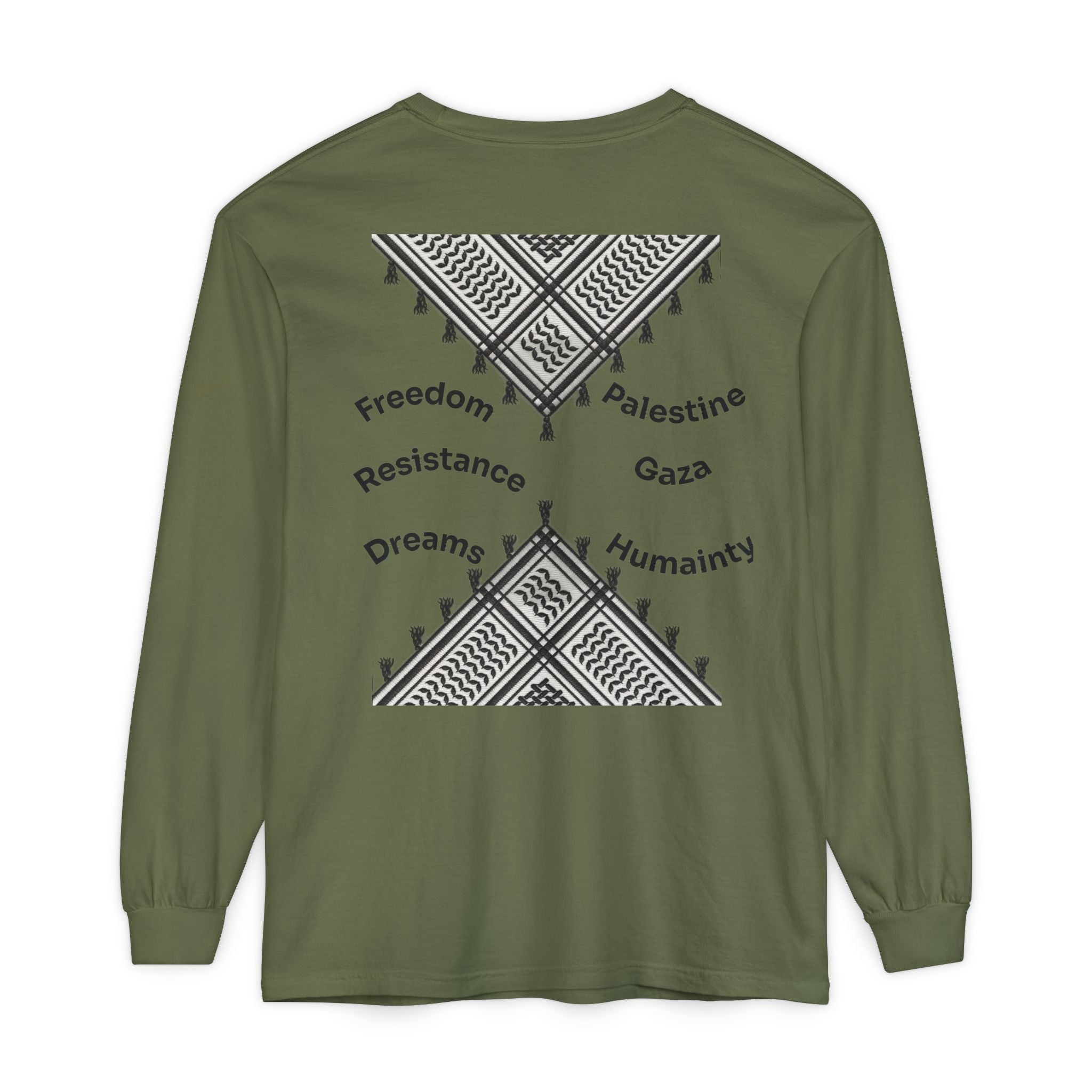 Pali-G || Palästina Kufiya Langarm-T-Shirt – Freiheit, Widerstand & Gaza Grafik