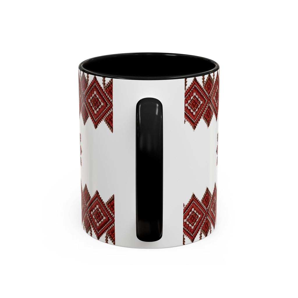 Embroidered Folk Pattern Accent Coffee Mug — Red Ukrainian-Inspired Design (11/15oz)