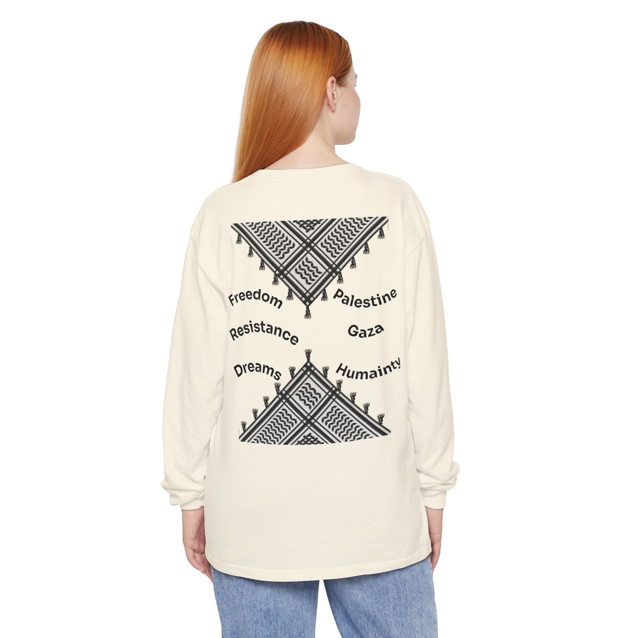 Pali-G || Palästina Kufiya Langarm-T-Shirt – Freiheit, Widerstand & Gaza Grafik