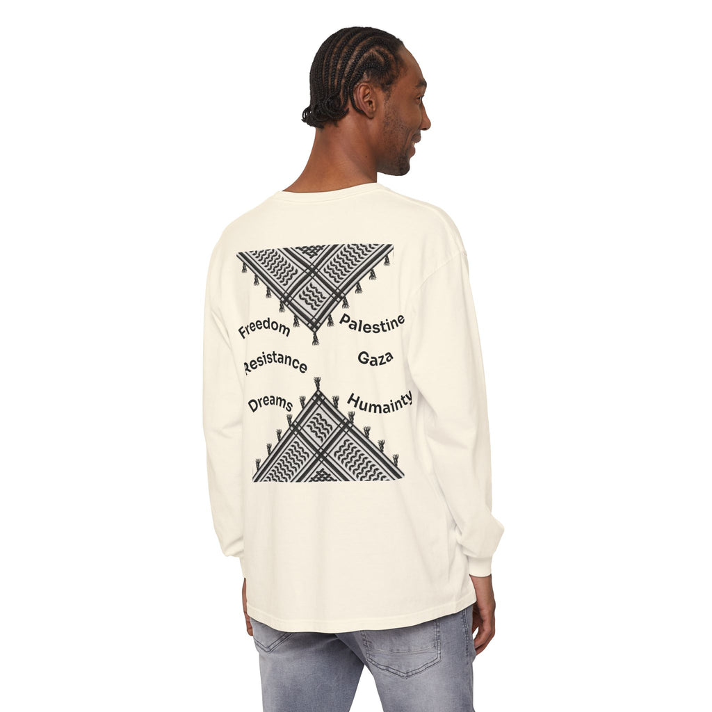 Pali-G || Palästina Kufiya Langarm-T-Shirt – Freiheit, Widerstand & Gaza Grafik