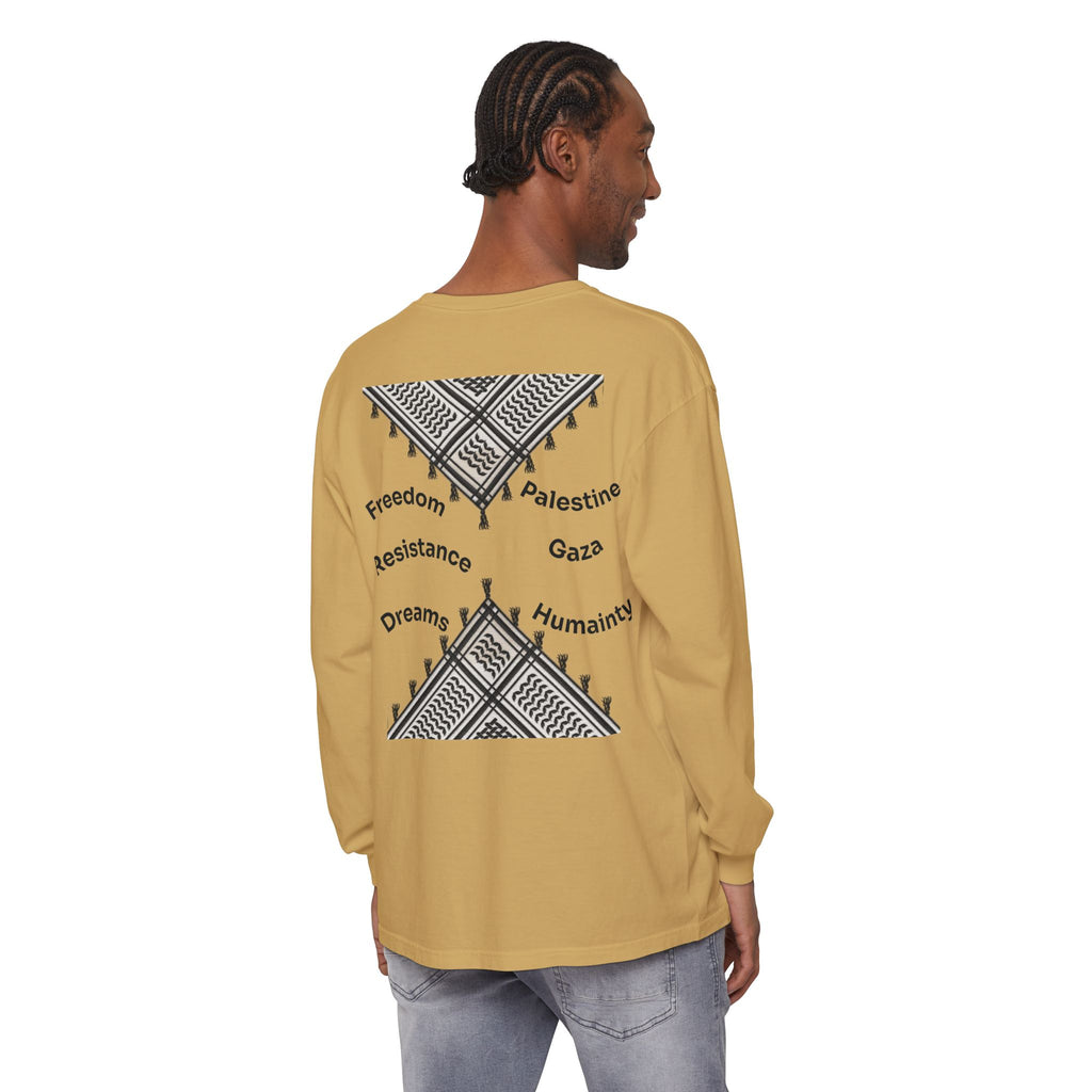 Pali-G || Palästina Kufiya Langarm-T-Shirt – Freiheit, Widerstand & Gaza Grafik