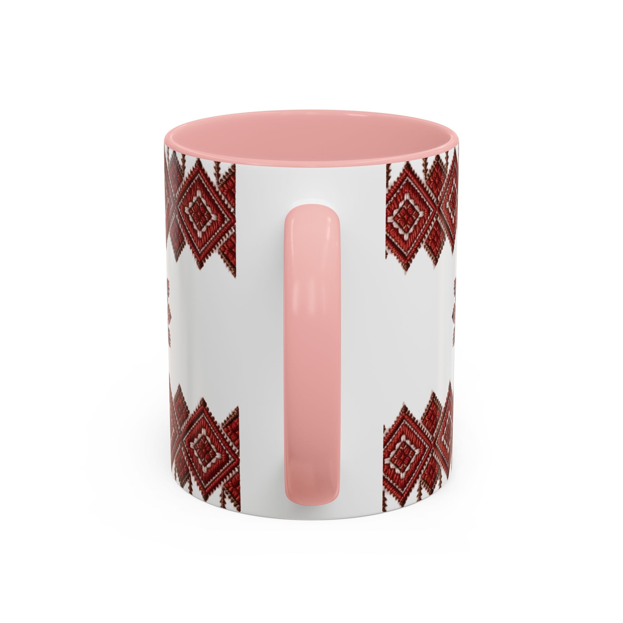 Embroidered Folk Pattern Accent Coffee Mug — Red Ukrainian-Inspired Design (11/15oz)