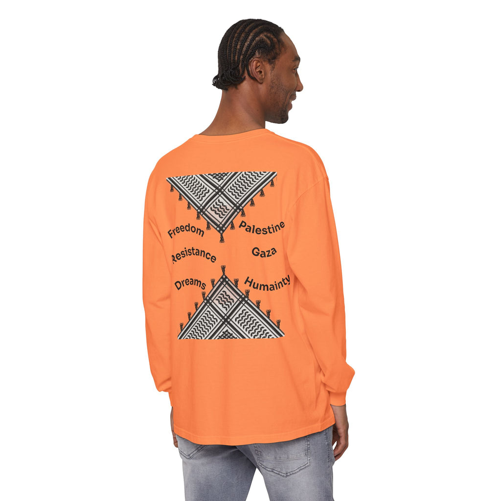 Pali-G || Palästina Kufiya Langarm-T-Shirt – Freiheit, Widerstand & Gaza Grafik