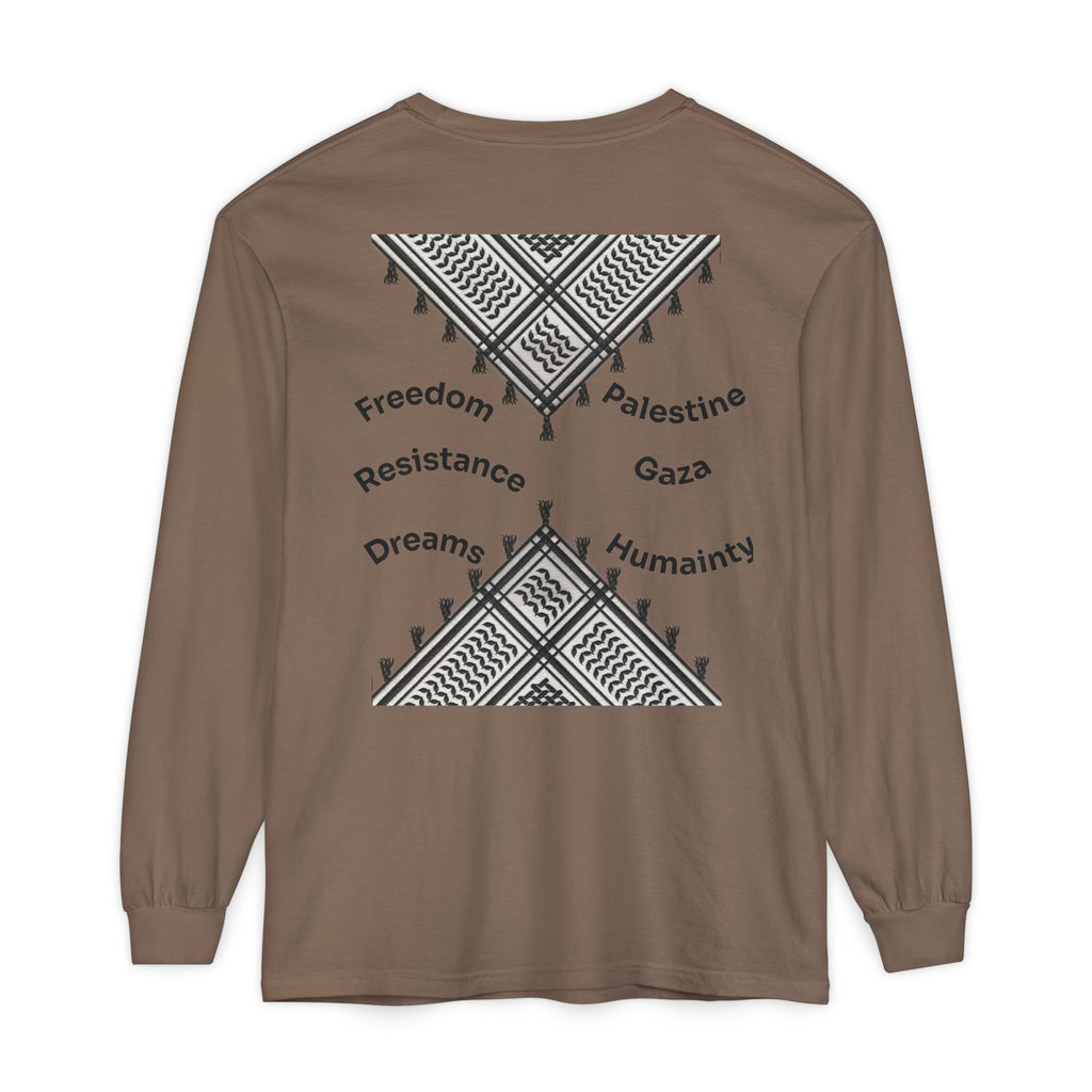 Pali-G || Palästina Kufiya Langarm-T-Shirt – Freiheit, Widerstand & Gaza Grafik