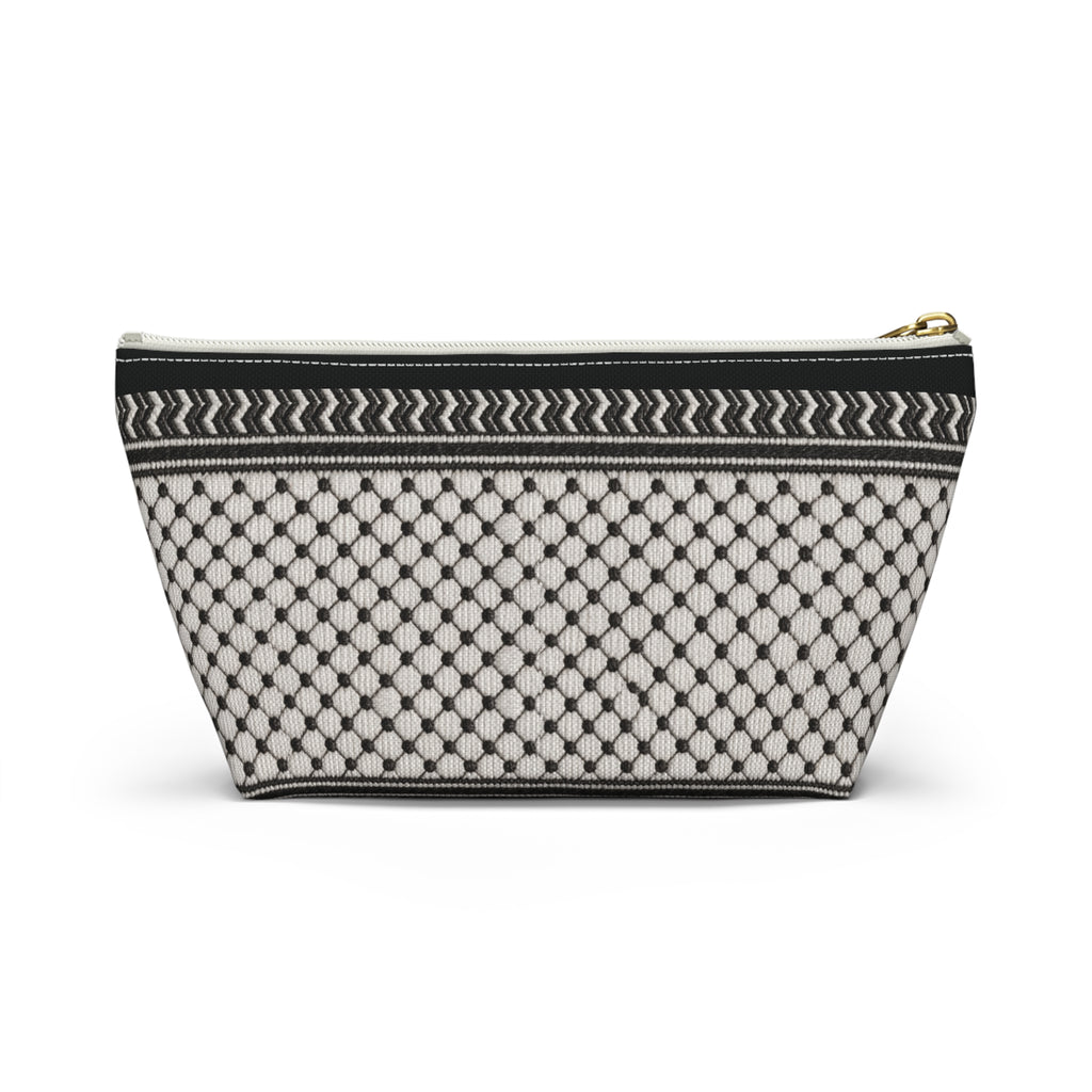 Pali-G | Palestinian Embroidery Pouch – Keffiyeh & Floral Tatreez Art Print | Makeup & Accessory Bag | Cultural Heritage Zipper Pouch