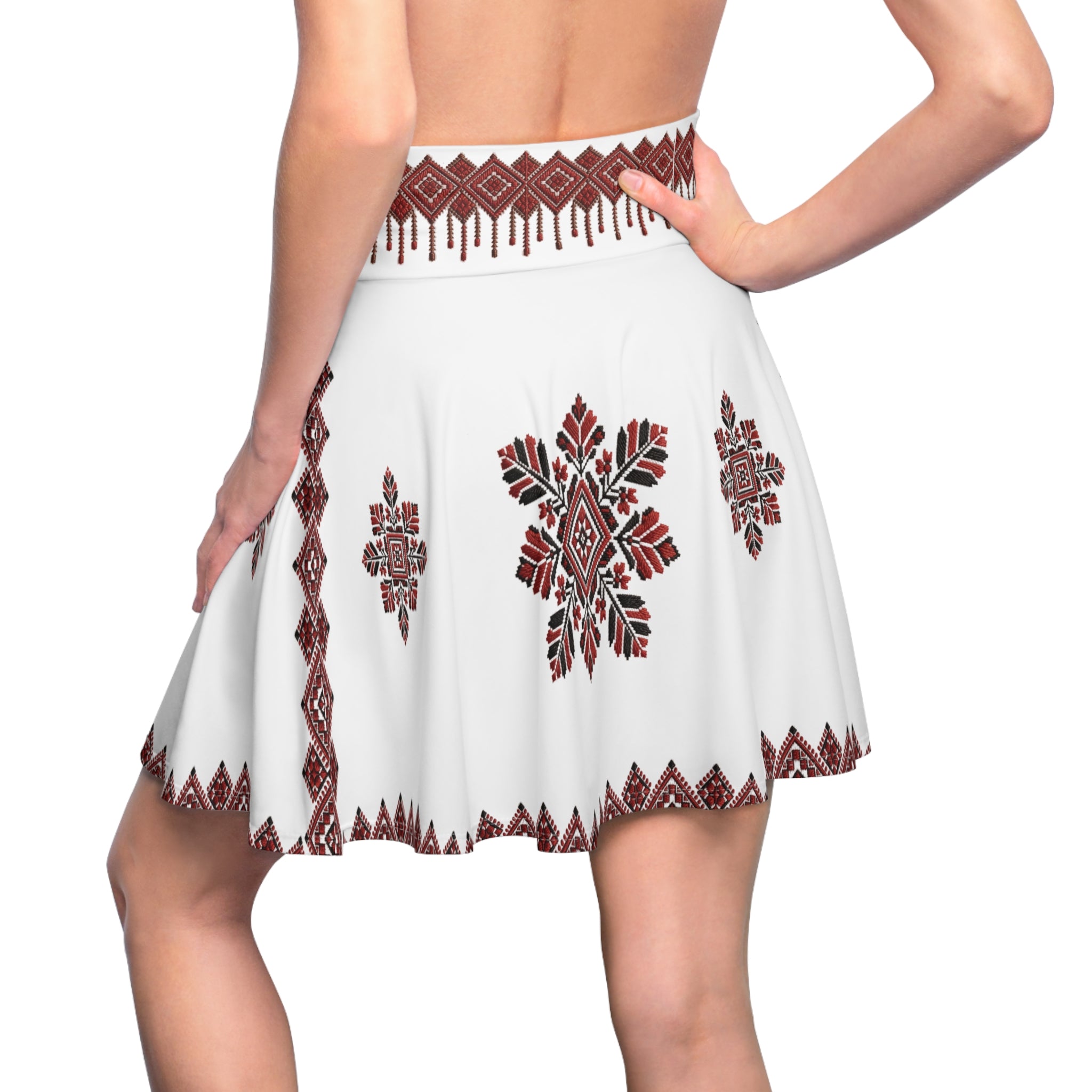Pali-G | Palestinian Tatreez Skater Skirt – Traditional Embroidery Folk Pattern | Women's Flared Skirt | Cultural Heritage Fashion
