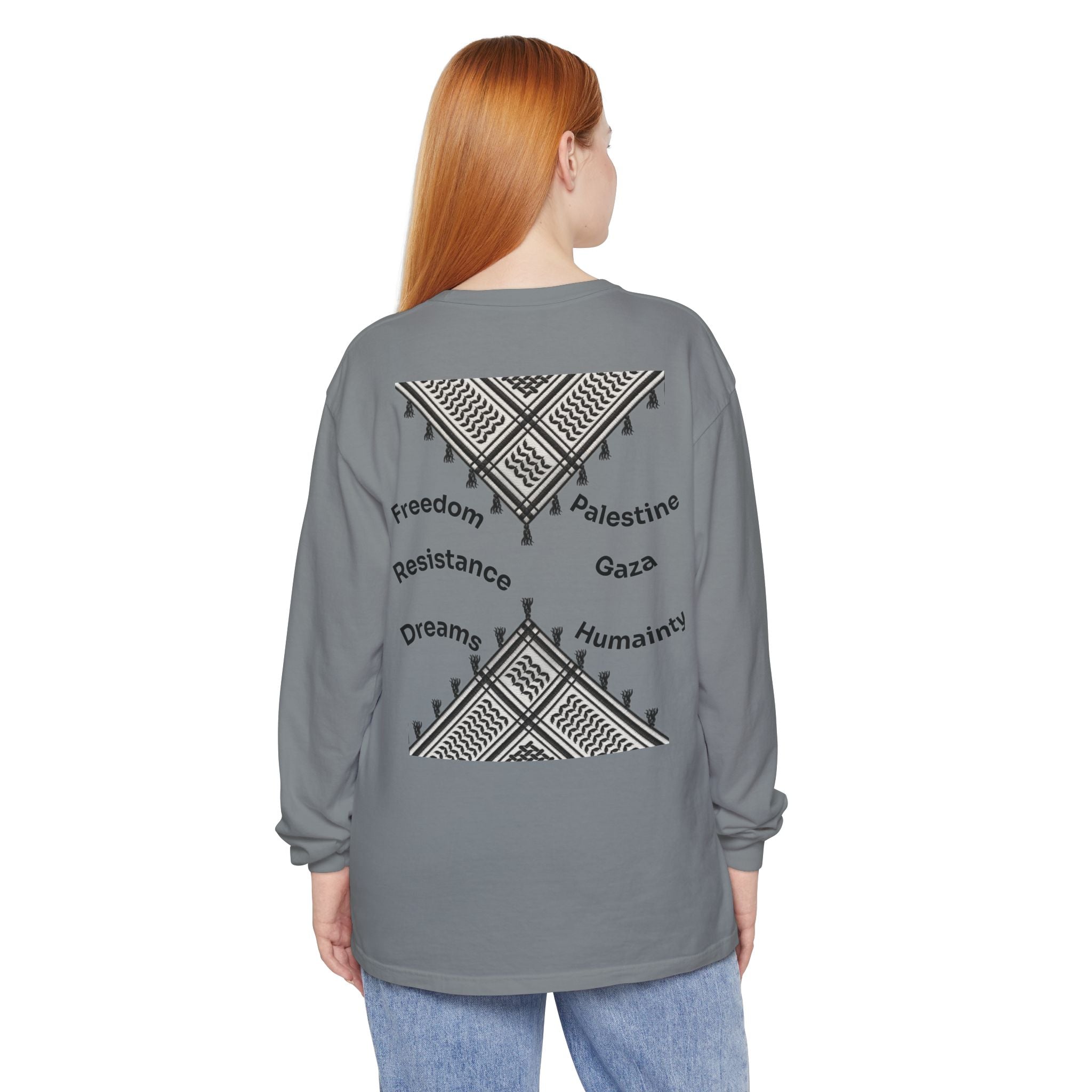 Pali-G || Palästina Kufiya Langarm-T-Shirt – Freiheit, Widerstand & Gaza Grafik