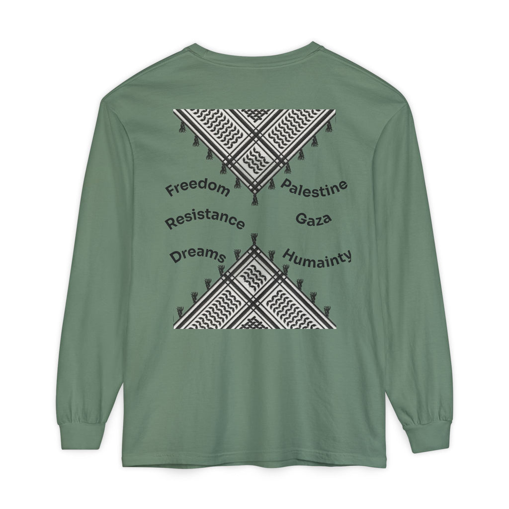 Pali-G || Palästina Kufiya Langarm-T-Shirt – Freiheit, Widerstand & Gaza Grafik