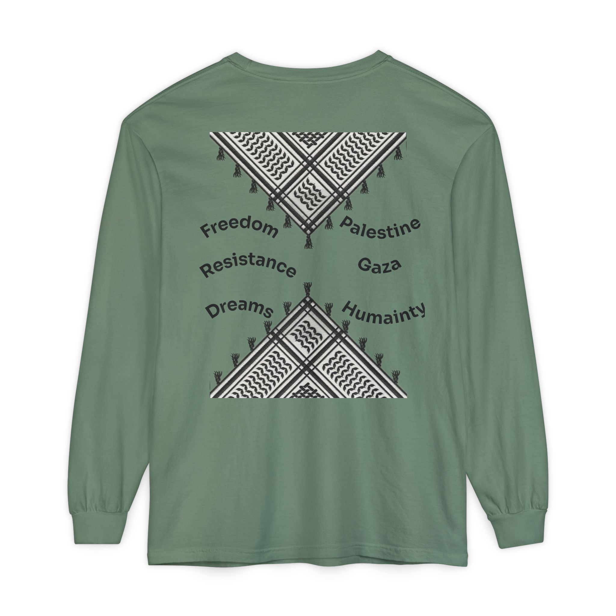 Pali-G || Palästina Kufiya Langarm-T-Shirt – Freiheit, Widerstand & Gaza Grafik