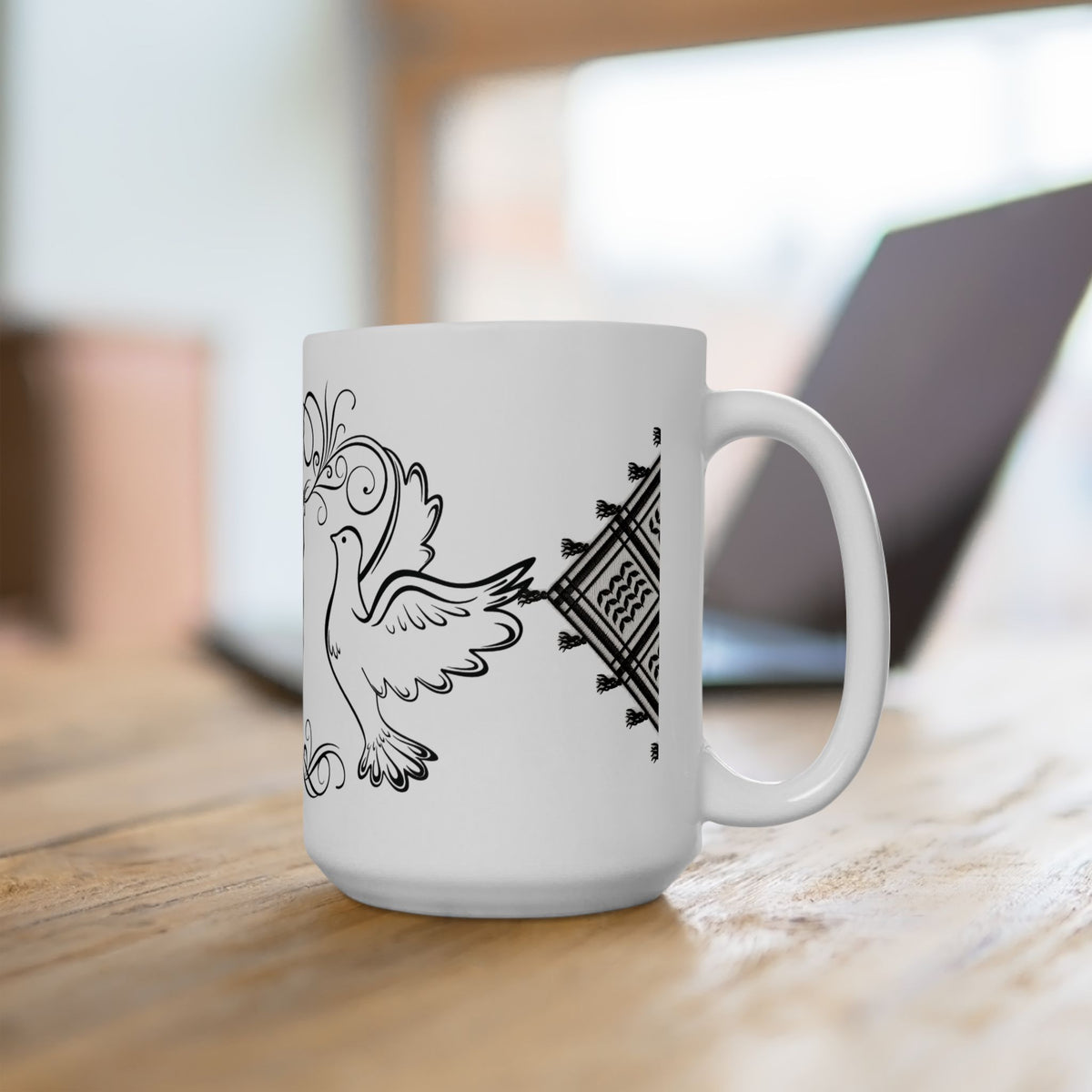 Palestine Map Doves Ceramic Mug (11oz/15oz) — Hand‑drawn Olive Branch Design