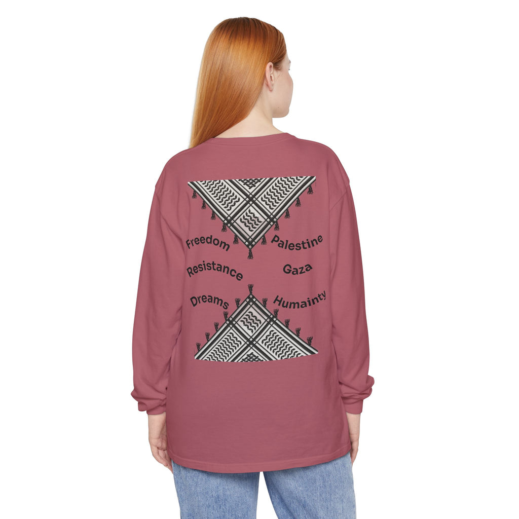 Pali-G || Palästina Kufiya Langarm-T-Shirt – Freiheit, Widerstand & Gaza Grafik
