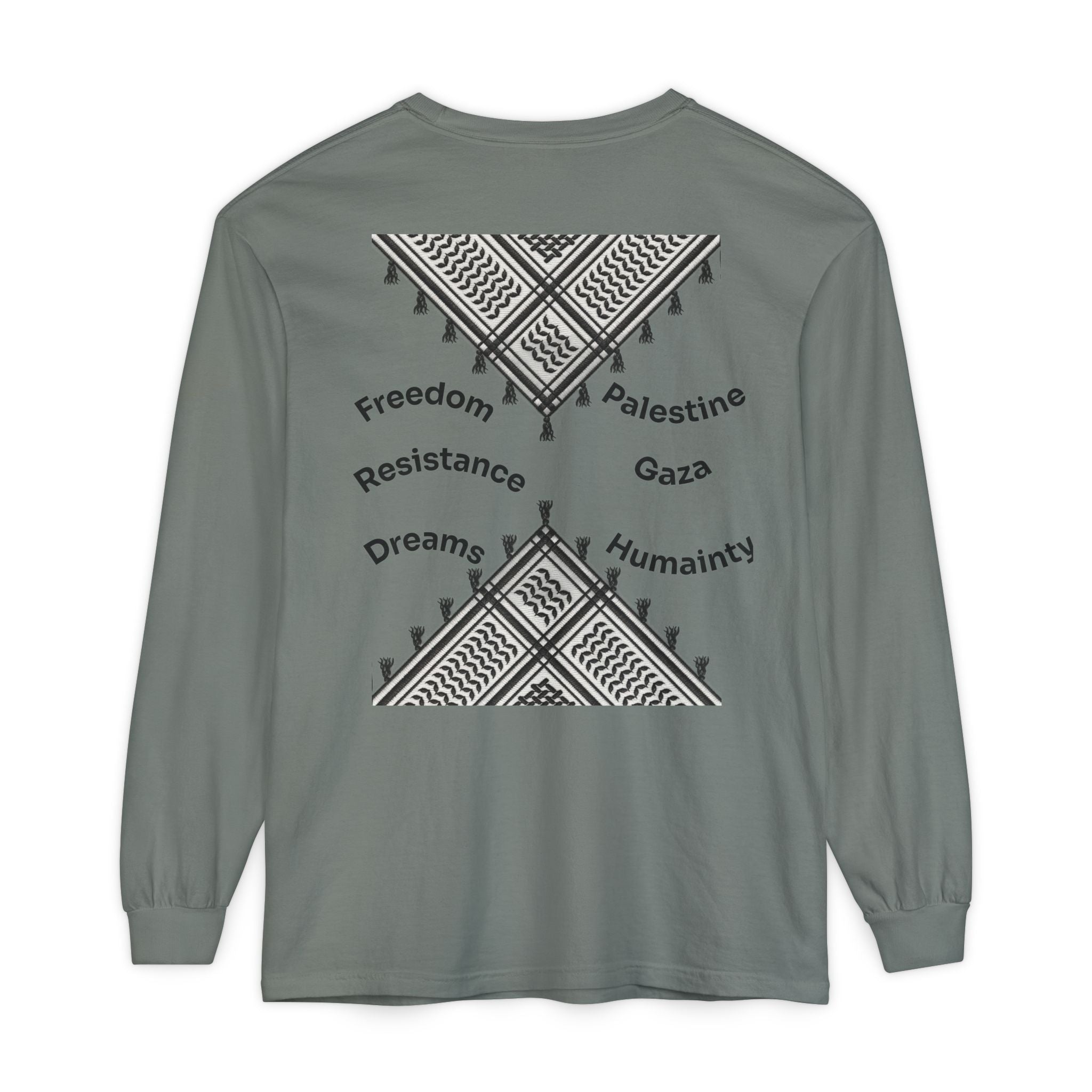 Pali-G || Palästina Kufiya Langarm-T-Shirt – Freiheit, Widerstand & Gaza Grafik