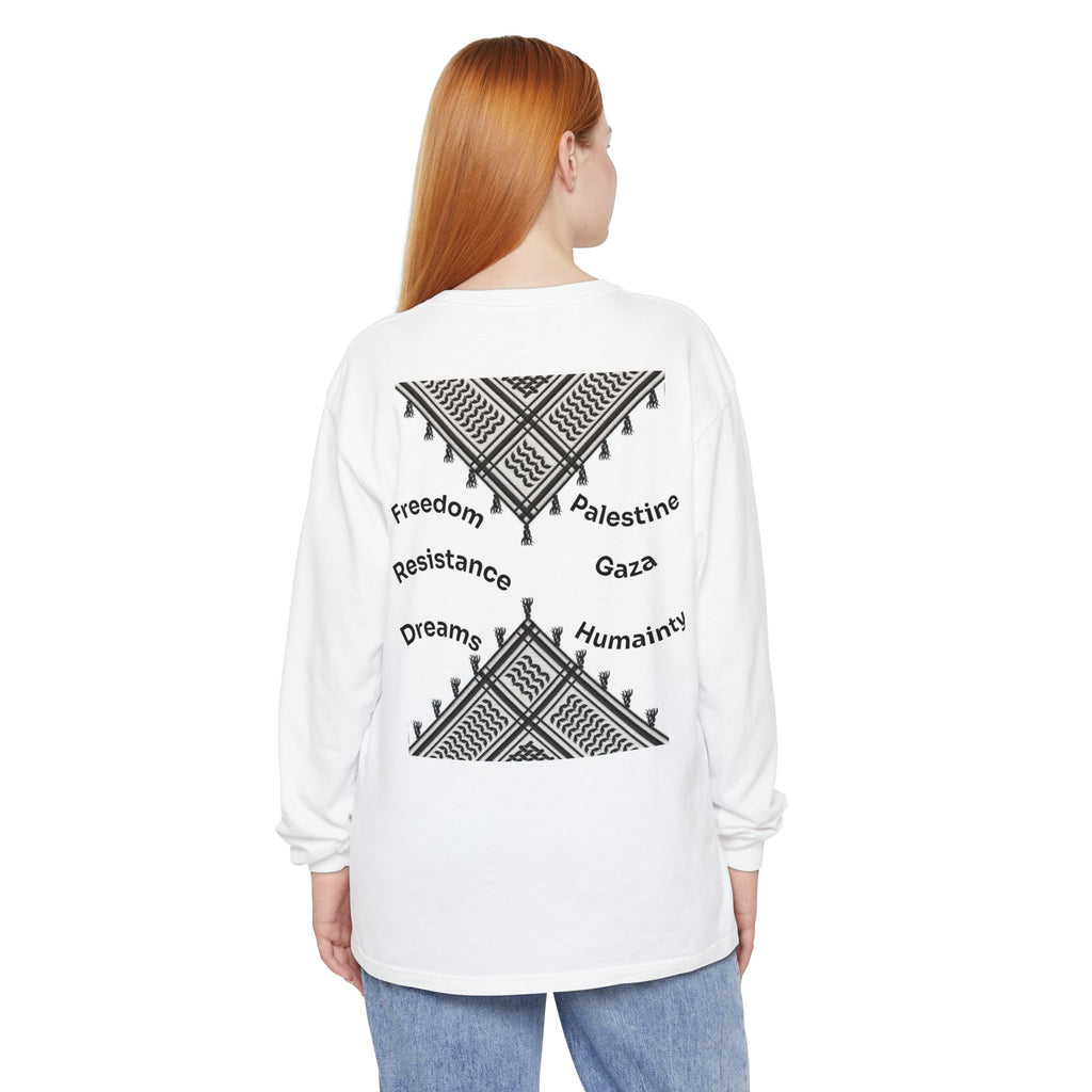 Pali-G || Palästina Kufiya Langarm-T-Shirt – Freiheit, Widerstand & Gaza Grafik