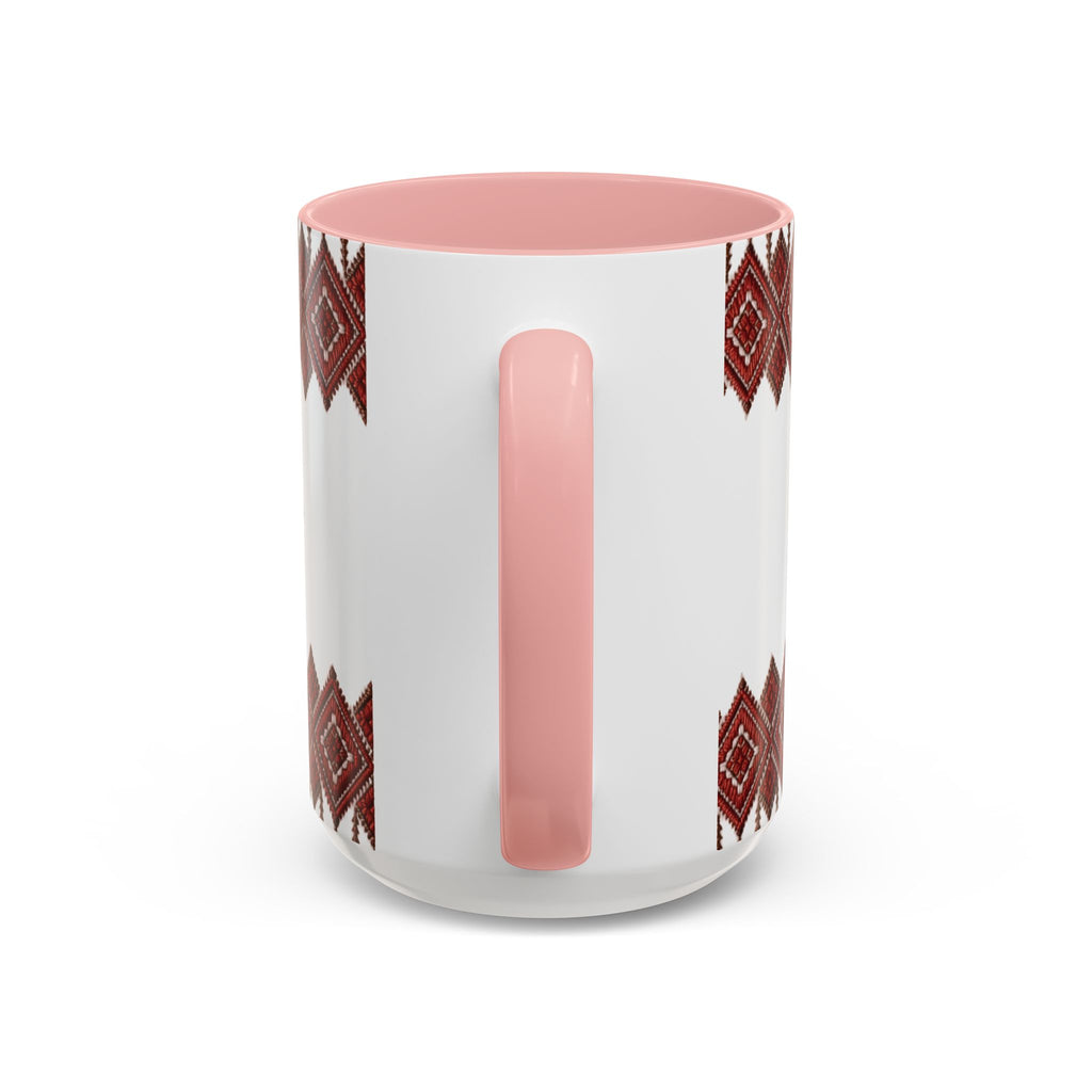 Embroidered Folk Pattern Accent Coffee Mug — Red Ukrainian-Inspired Design (11/15oz)