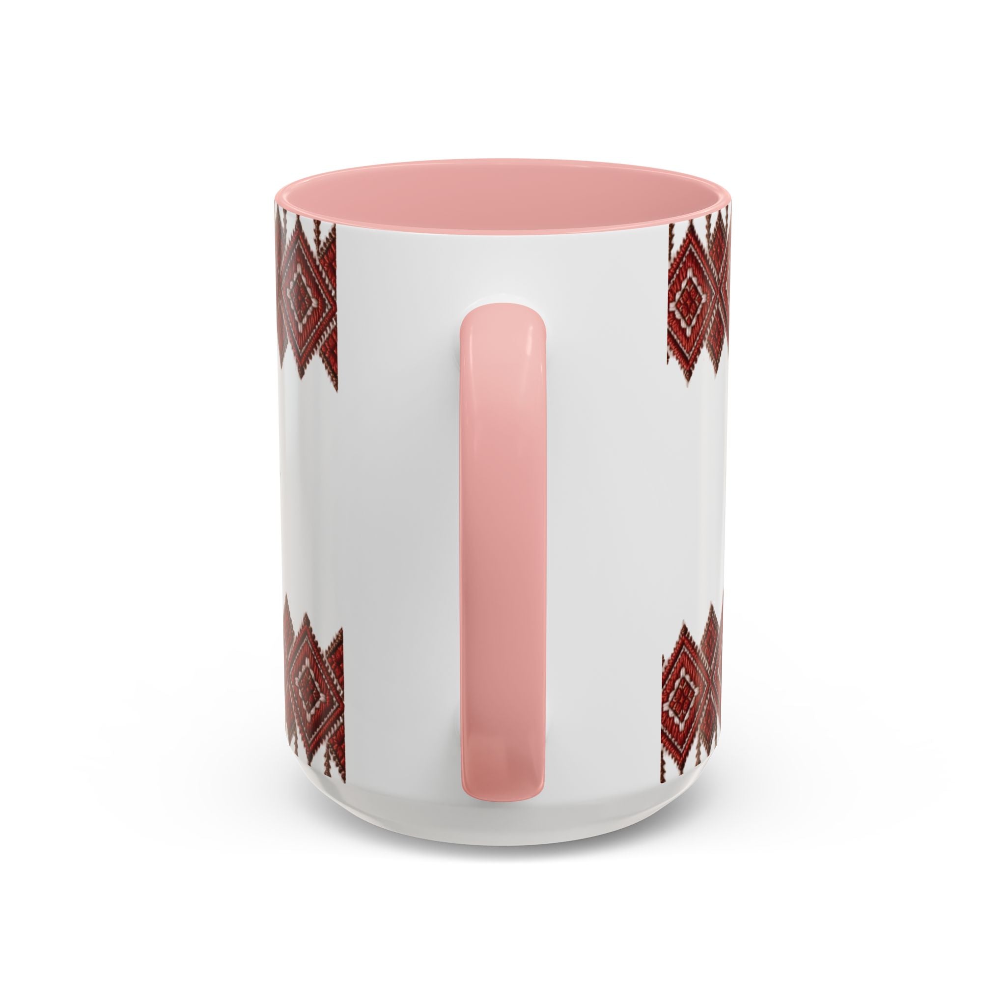 Embroidered Folk Pattern Accent Coffee Mug — Red Ukrainian-Inspired Design (11/15oz)