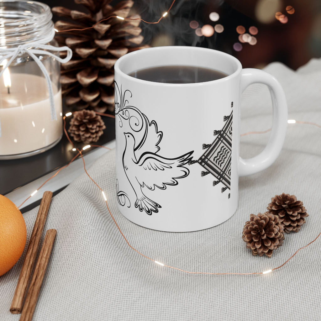 Palestine Map Doves Ceramic Mug (11oz/15oz) — Hand‑drawn Olive Branch Design