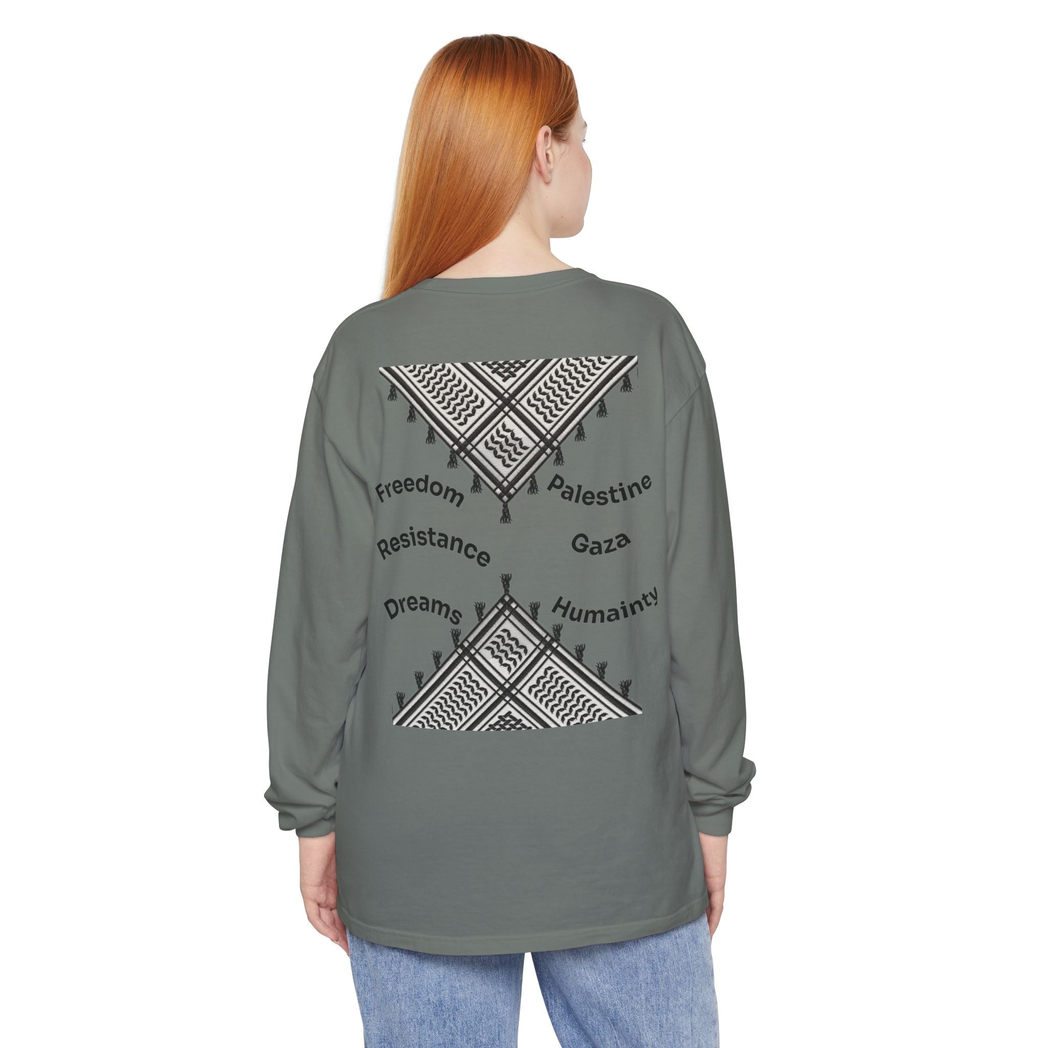 Pali-G || Palästina Kufiya Langarm-T-Shirt – Freiheit, Widerstand & Gaza Grafik