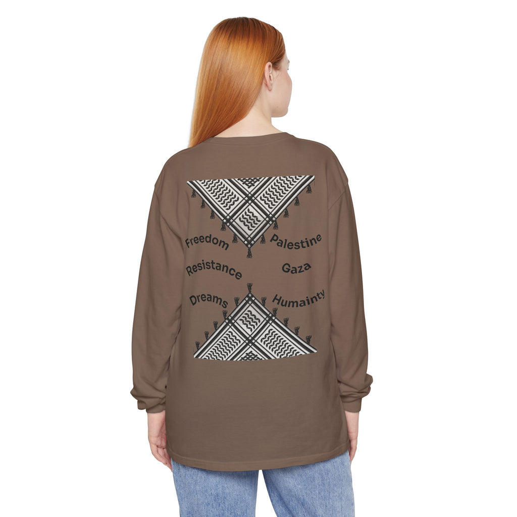 Pali-G || Palästina Kufiya Langarm-T-Shirt – Freiheit, Widerstand & Gaza Grafik