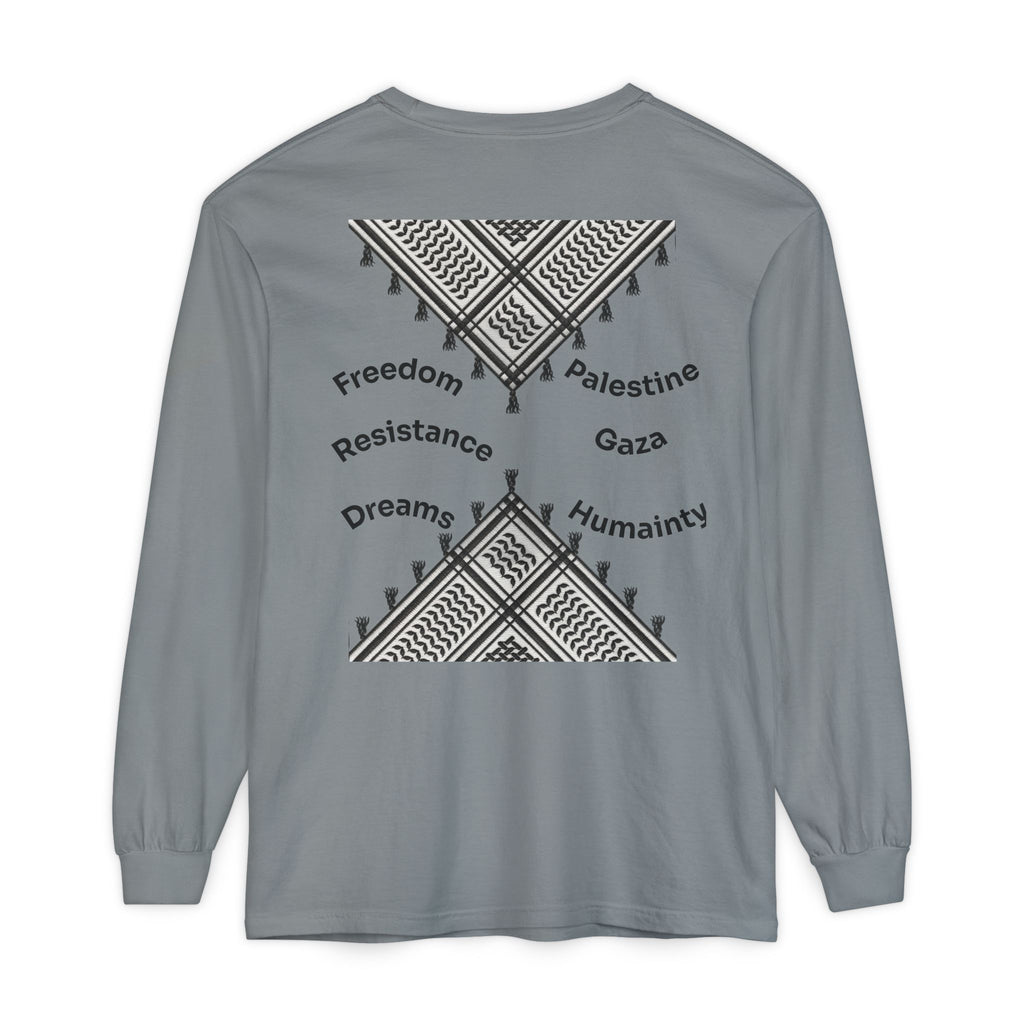 Pali-G || Palästina Kufiya Langarm-T-Shirt – Freiheit, Widerstand & Gaza Grafik